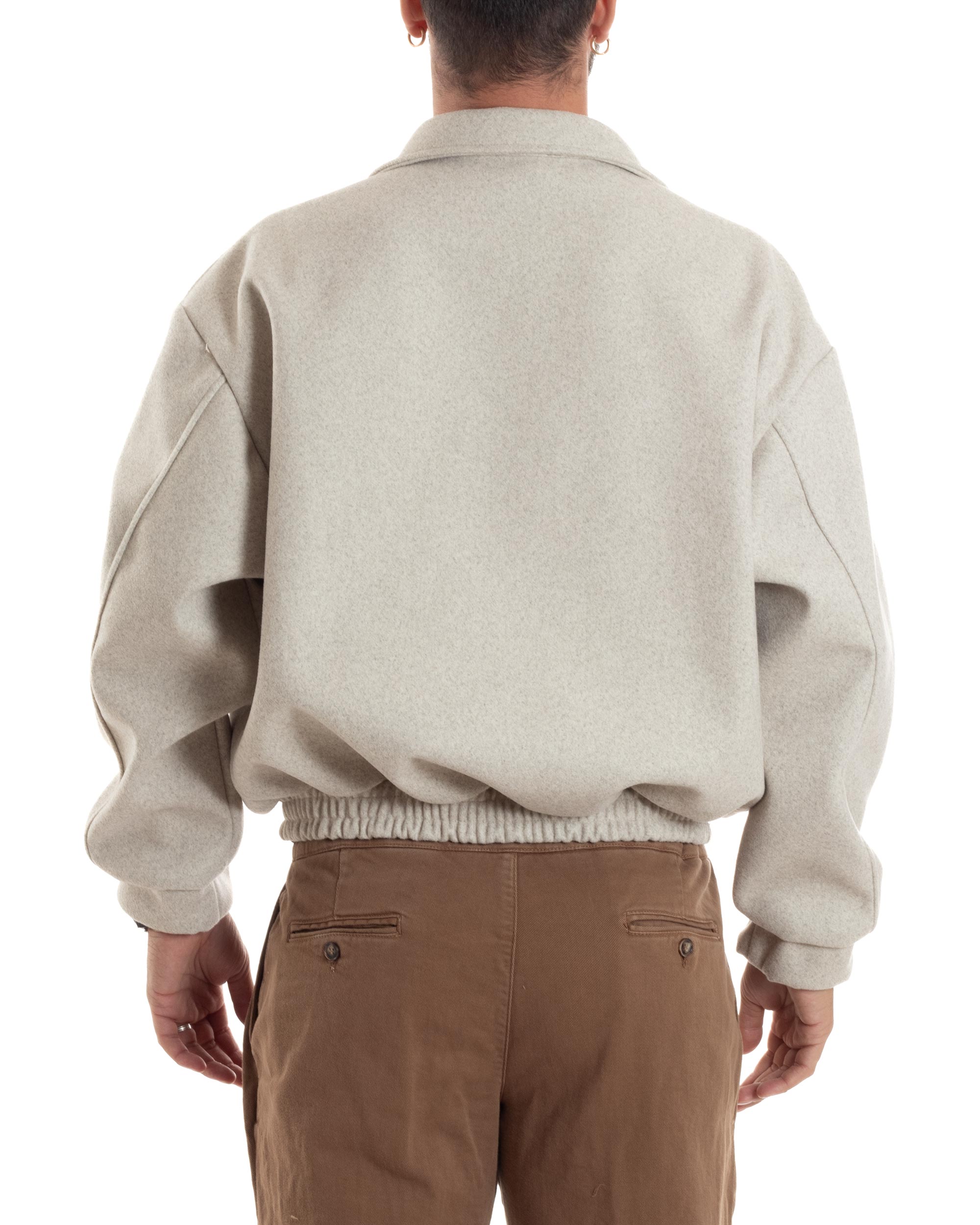 Giubbotto Uomo Bomber Corto Cropped Relaxed fit Tasche Zip Colletto Casual Elegante Caldo Beige GIOSAL-G3282A