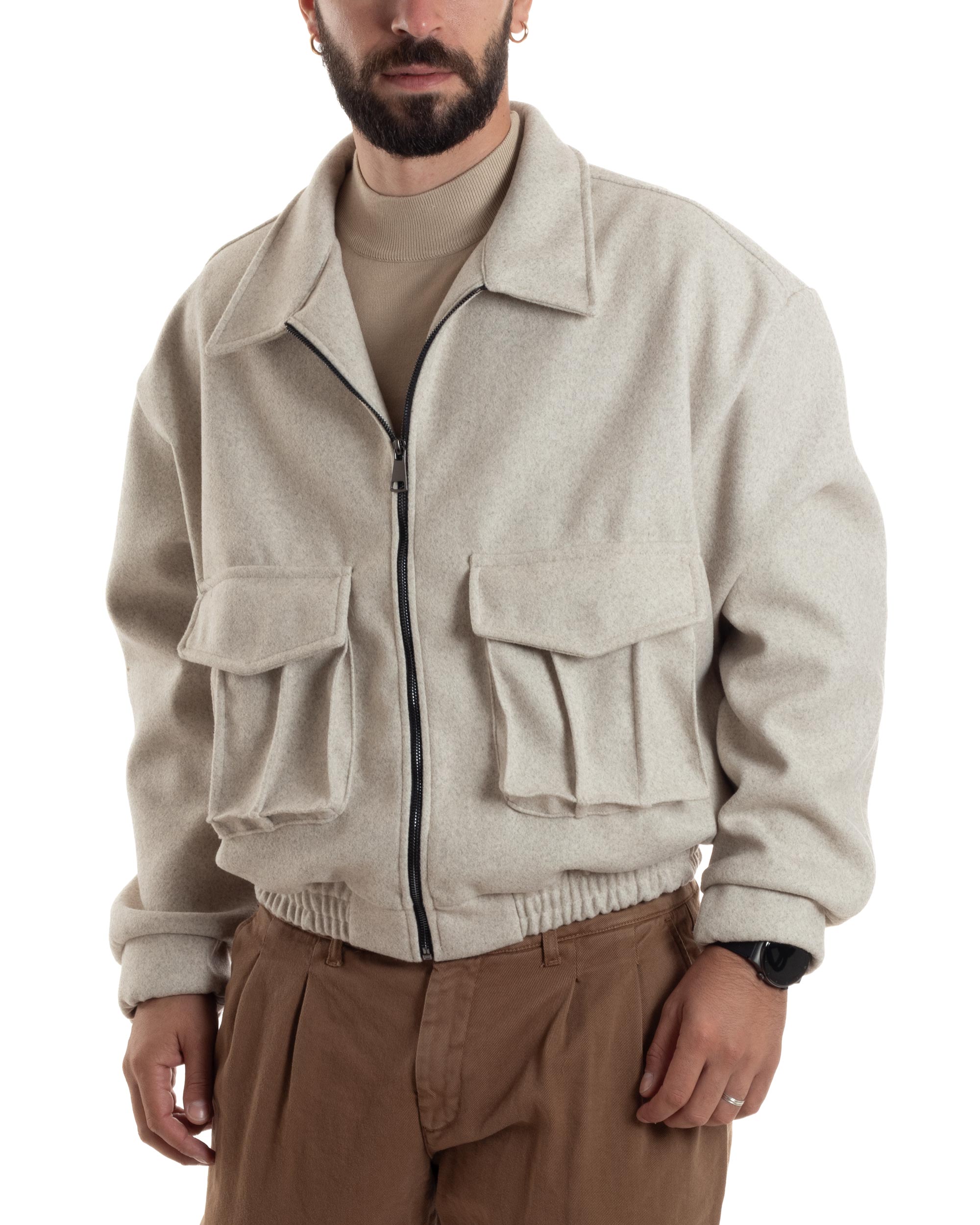 Giubbotto Uomo Bomber Corto Cropped Relaxed fit Tasche Zip Colletto Ca