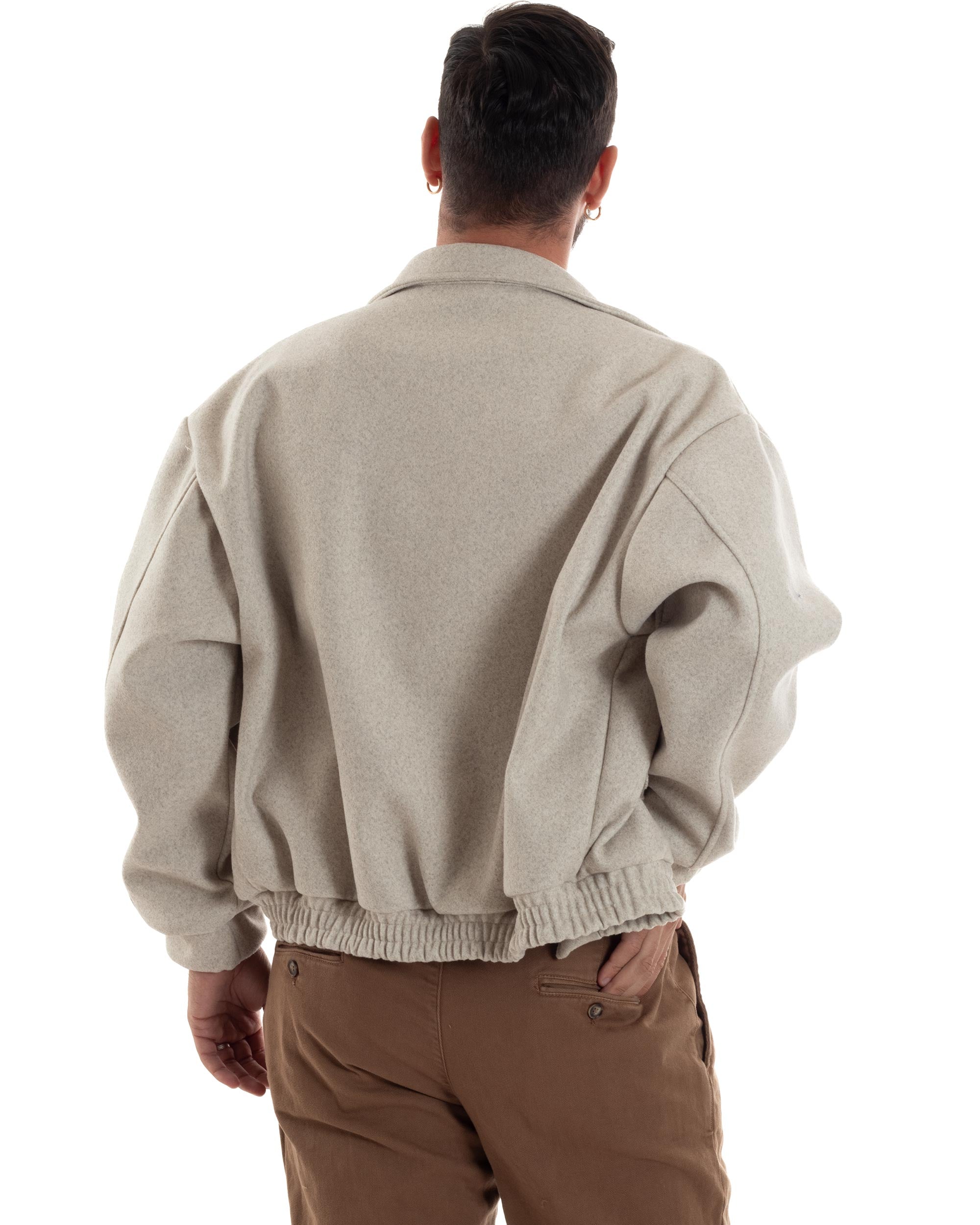 Giubbotto Uomo Bomber Corto Cropped Relaxed fit Tasche Zip Colletto Casual Elegante Caldo Beige GIOSAL-G3282A