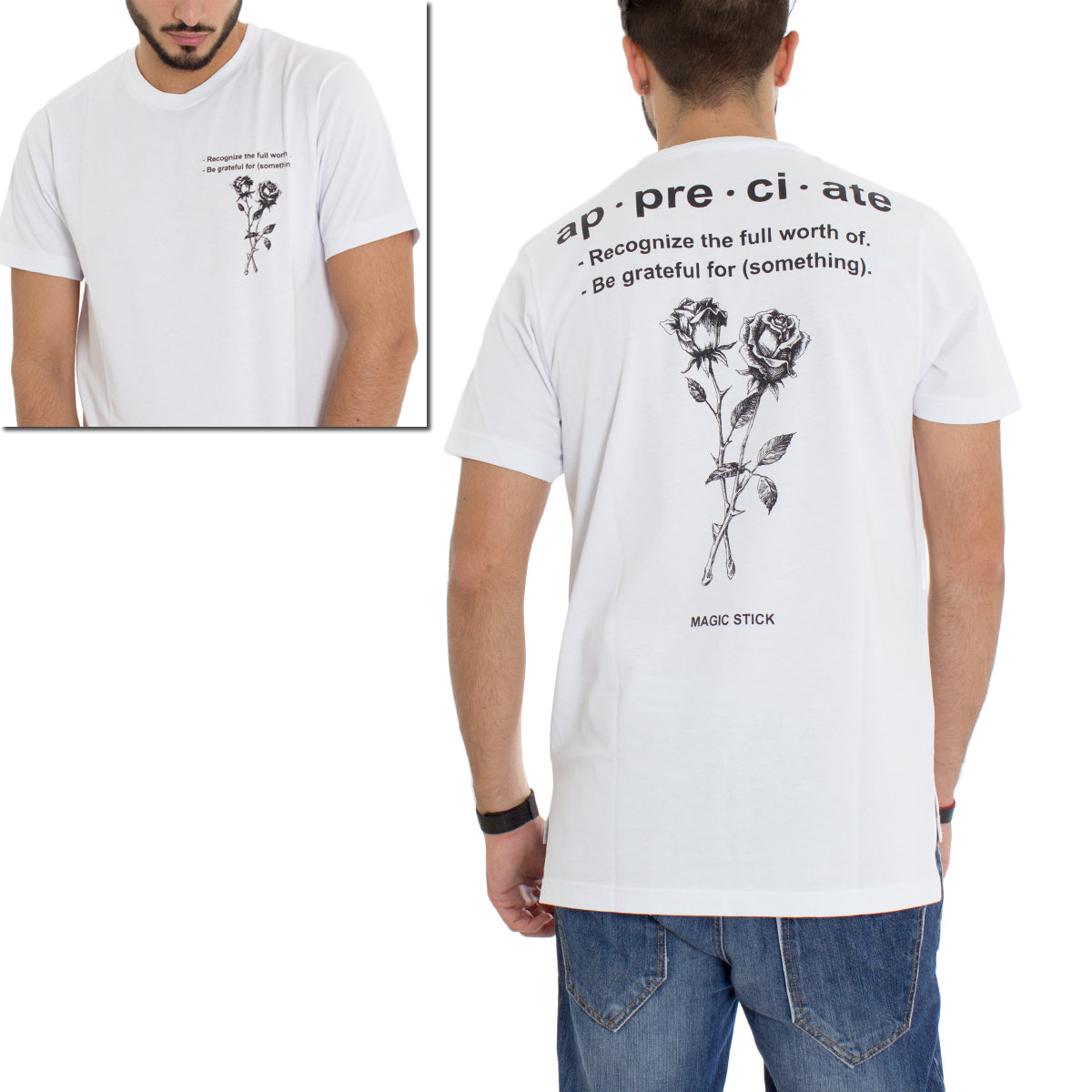 T-Shirt Uomo MOD Stampa Fiore Girocollo Bianca GIOSAL
