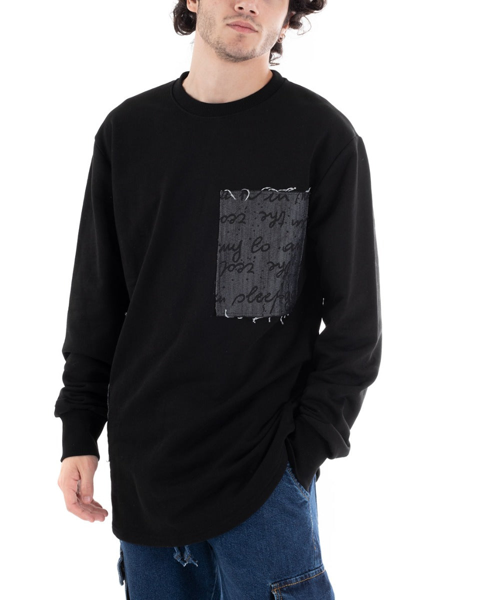 Felpa Uomo Girocollo Maglia Oversize Nero Con Stampa GIOSAL-F2640A