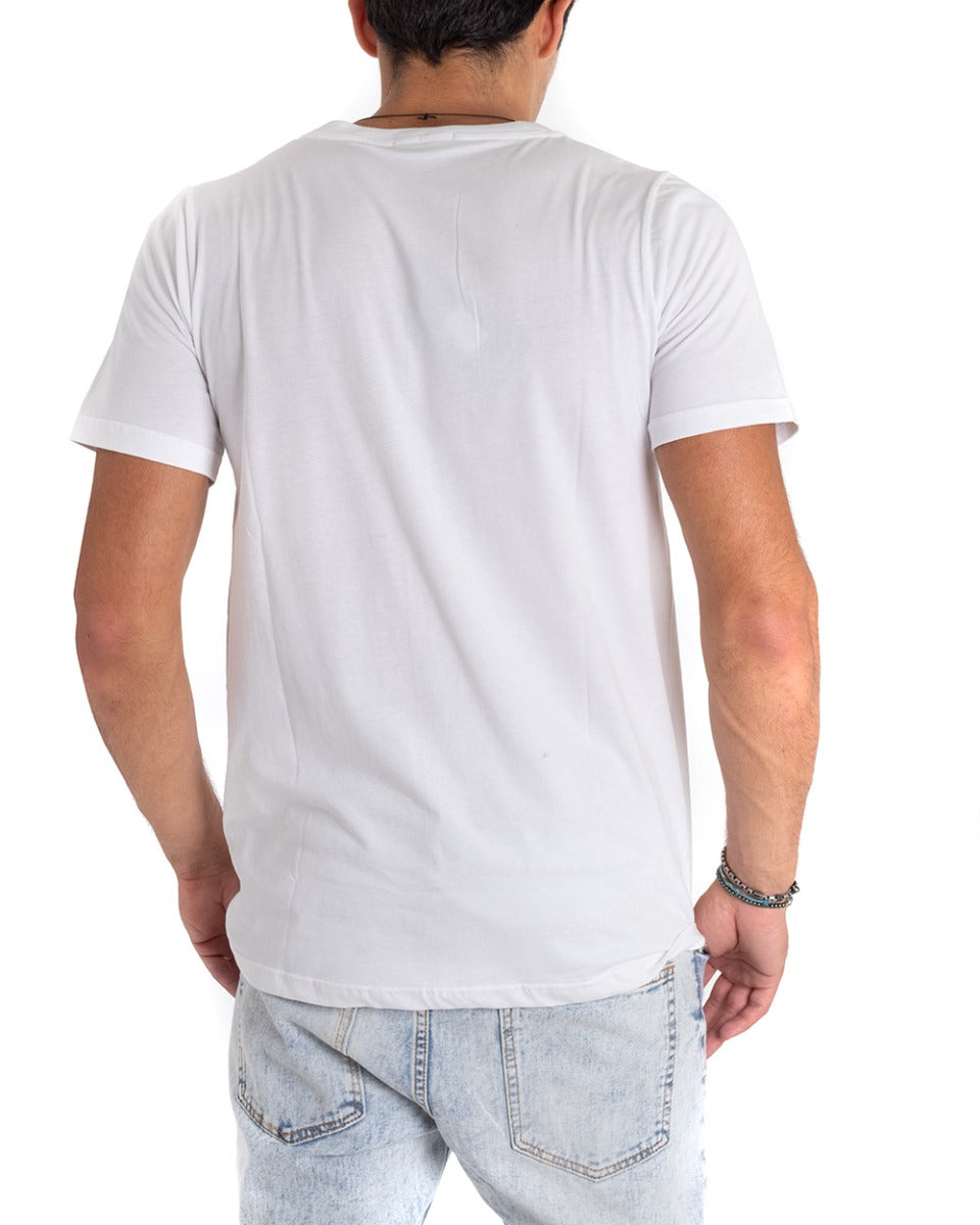 T-Shirt Uomo MOD Bianca Girocollo Righe Cotone Manica Corta GIOSAL TS2655A