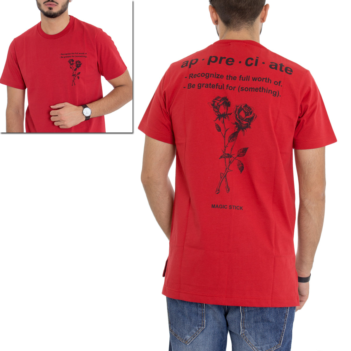 T-Shirt Uomo MOD Stampa Fiore Girocollo Rossa GIOSAL