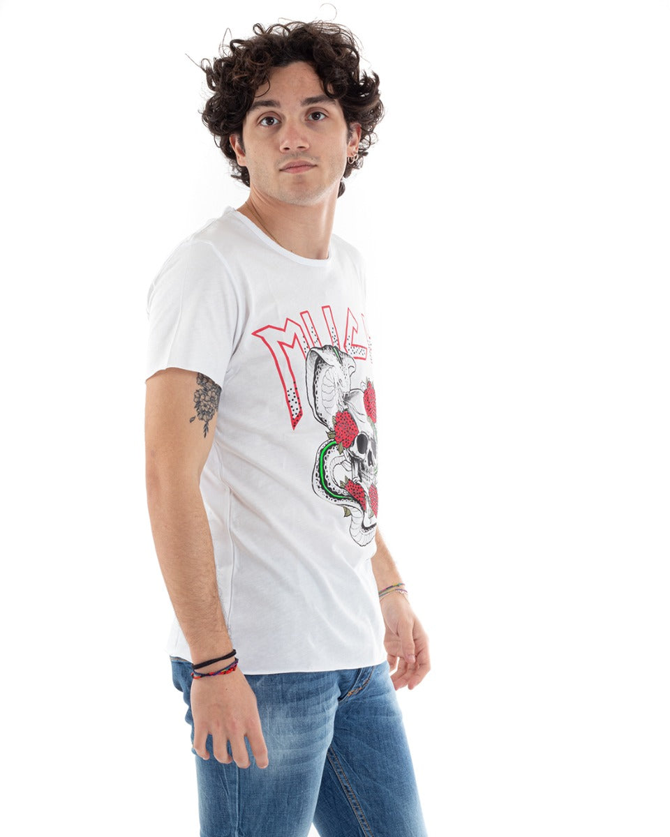 T-shirt Uomo Mezza Manica MOD Stampa Scritta Bianca Casual GIOSAL