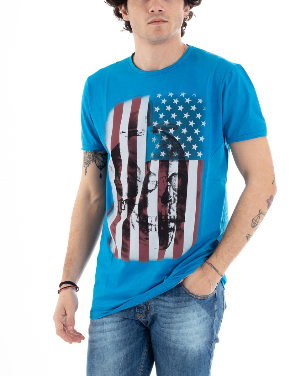 T-Shirt Uomo Mezza Manica Stampa Teschio America Girocollo Slim GIOSAL