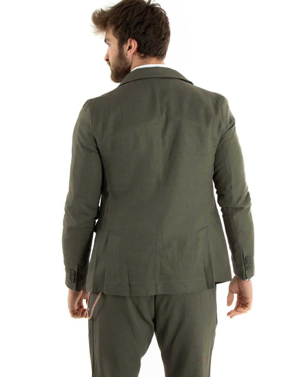 Abito Uomo Monopetto Completo Lino Sartoriale Giacca Pantaloni Tinta Unita Verde GIOSAL-OU2323A