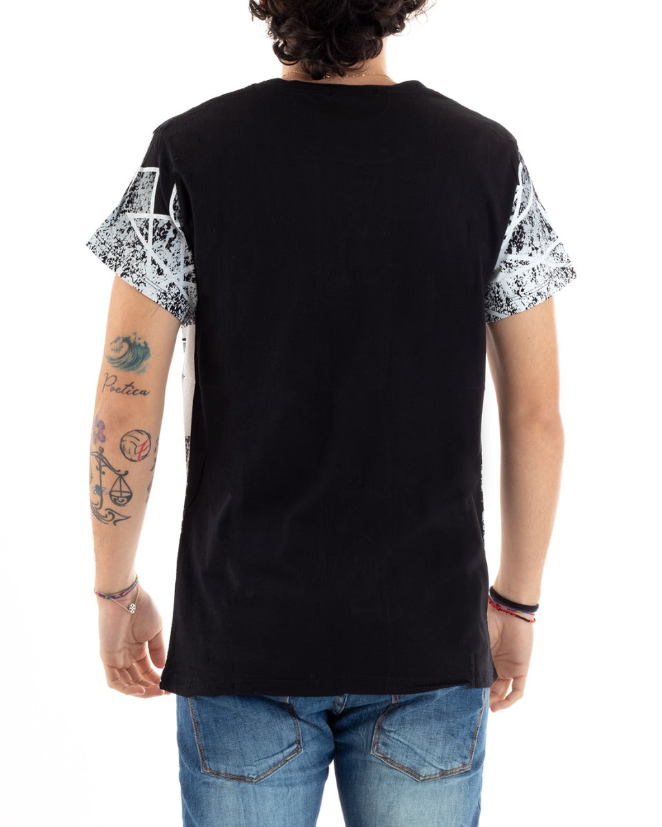 T-Shirt Uomo Girocollo Manica Corta Stampa Scritta Bicolore Bianca Nera Super Casual GIOSAL