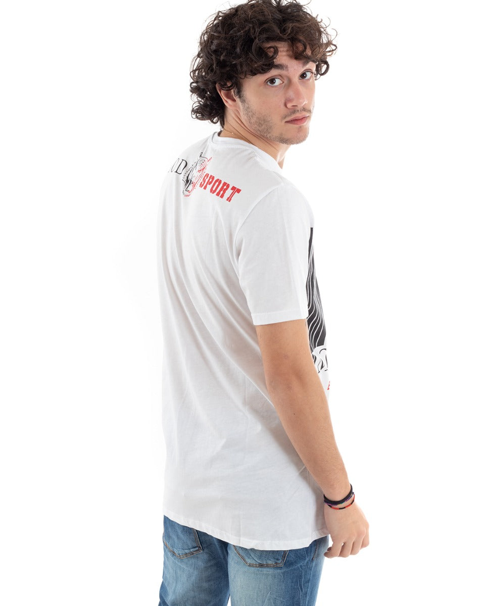 T-Shirt Uomo MOD Bianca Stampa Scritta Righe Manica Corta Girocollo Casual GIOSAL-TS1745A