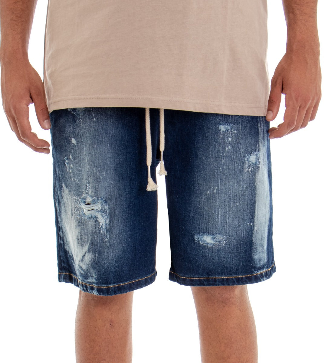 Bermuda Pantaloncino Uomo Jeans Rotture Denim con Coulisse GIOSAL-PC1565A