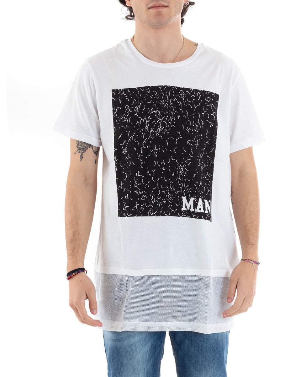 T-Shirt Uomo Mezza Manica Lunga Rete Stampa Man Slim Bianca GIOSAL