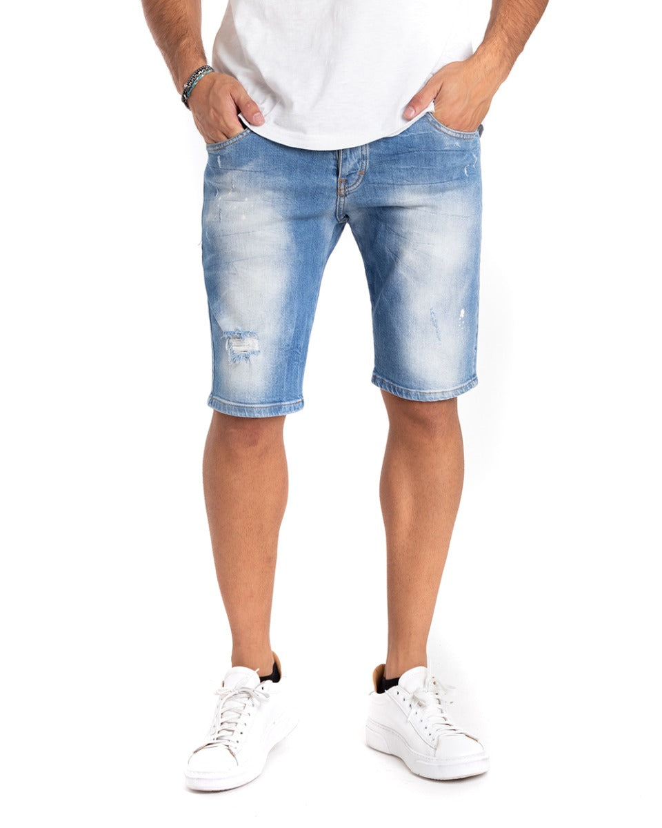Bermuda Pantaloncino Uomo Jeans Denim Sfumato Rotture Basic Pulito GIOSAL-PC1818A