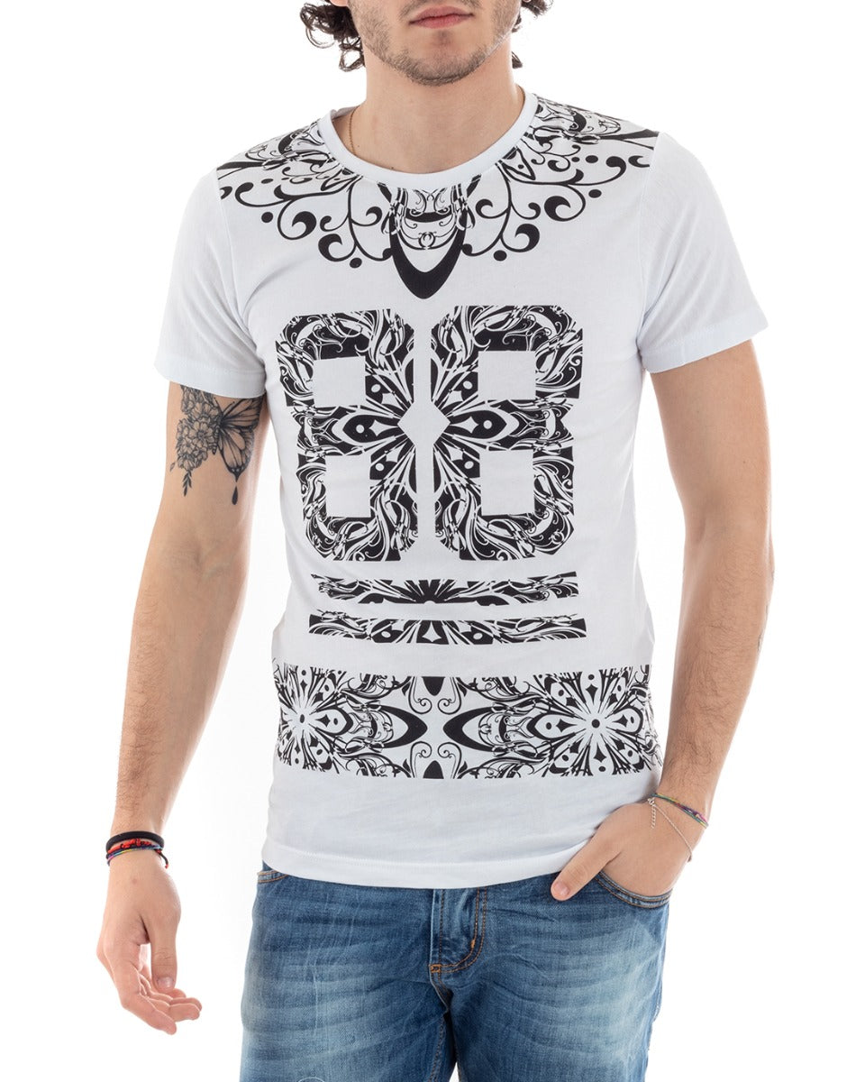 T-Shirt Uomo Mezza Manica Stampa Numeri Jacquard Girocollo Slim GIOSAL