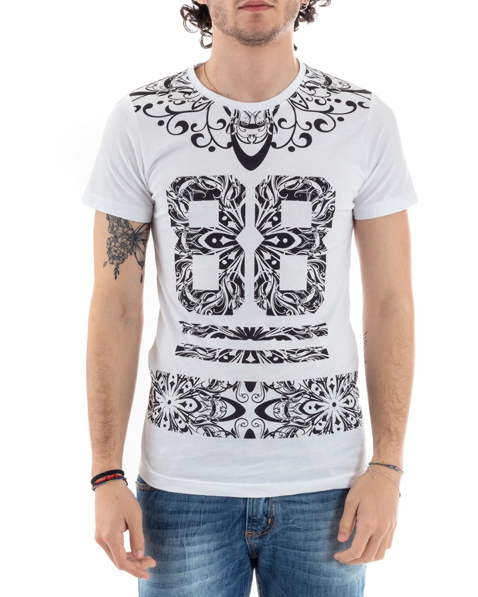 T-Shirt Uomo Mezza Manica Stampa Numeri Jacquard Girocollo Slim GIOSAL