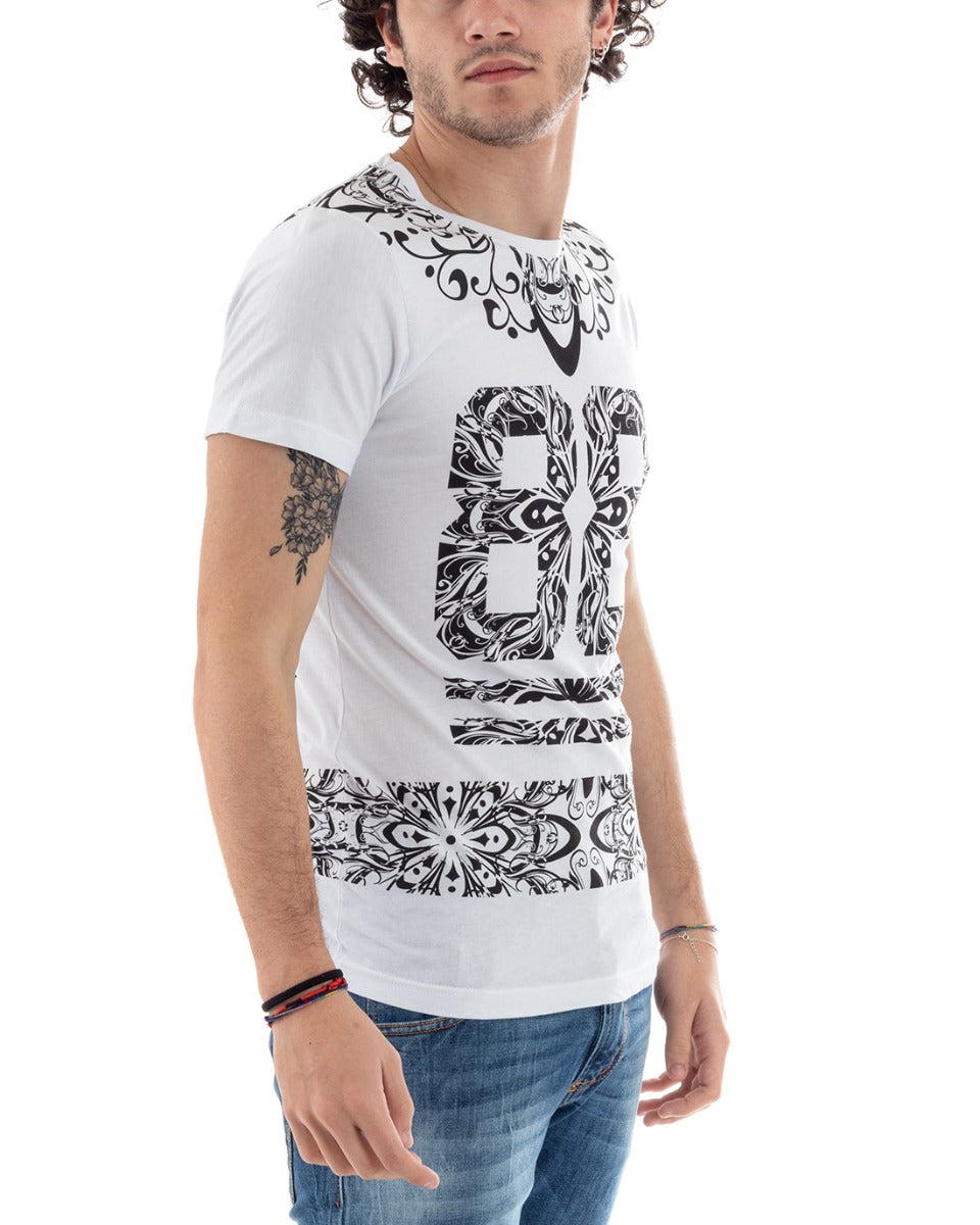 T-Shirt Uomo Mezza Manica Stampa Numeri Jacquard Girocollo Slim GIOSAL