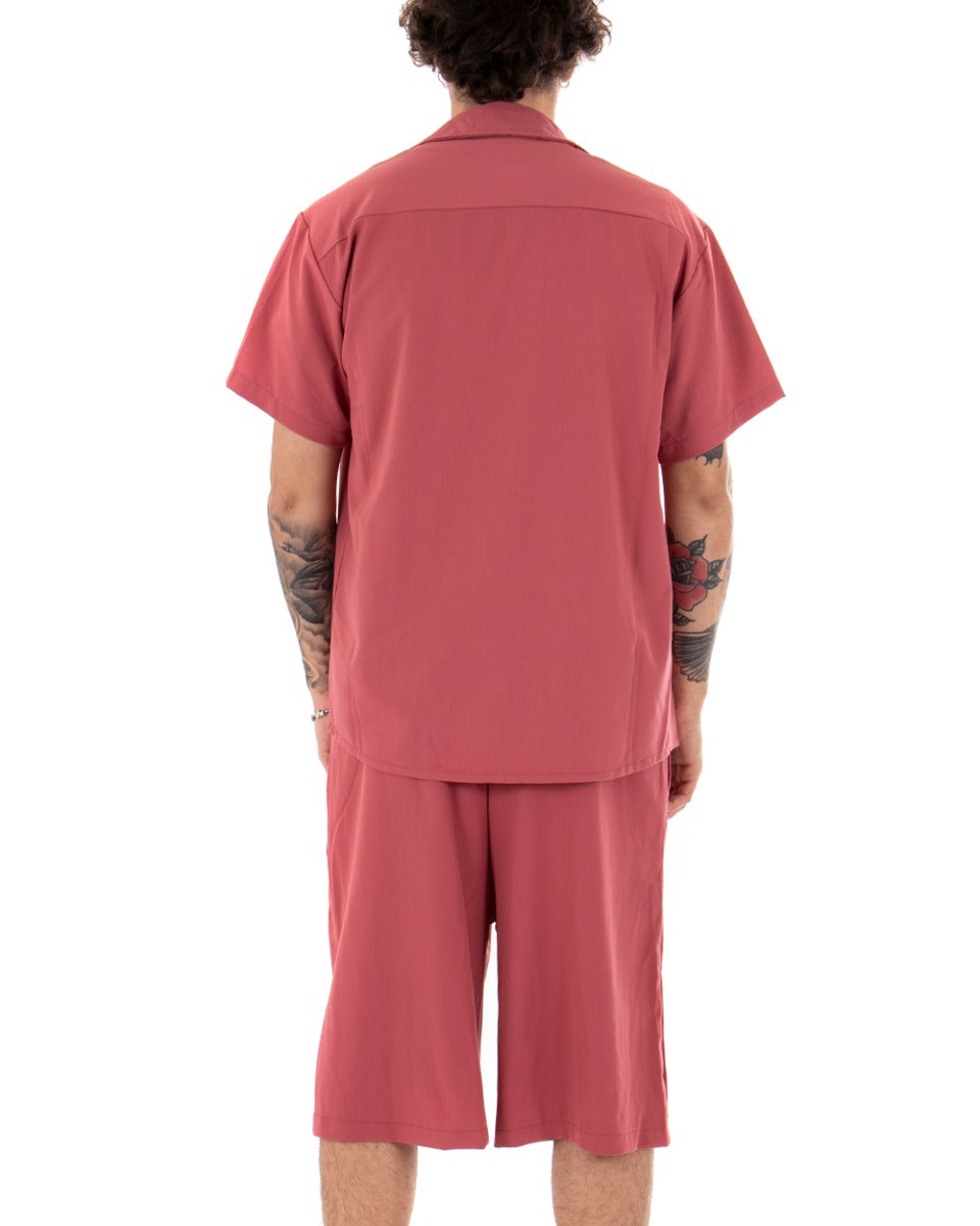 Bermuda Pantaloncino Uomo Corto Tinta Unita Rosa Coulisse Casual GIOSAL-PC1685A