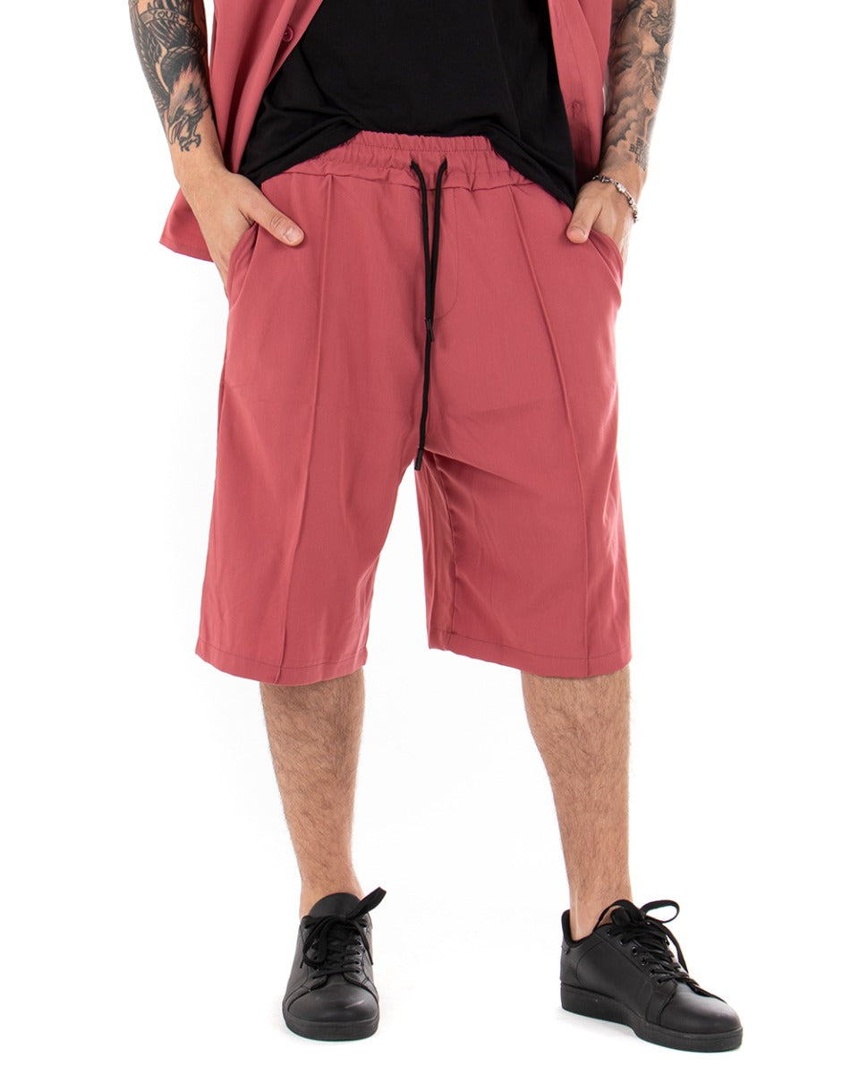 Bermuda Pantaloncino Uomo Corto Tinta Unita Rosa Coulisse Casual GIOSAL-PC1685A