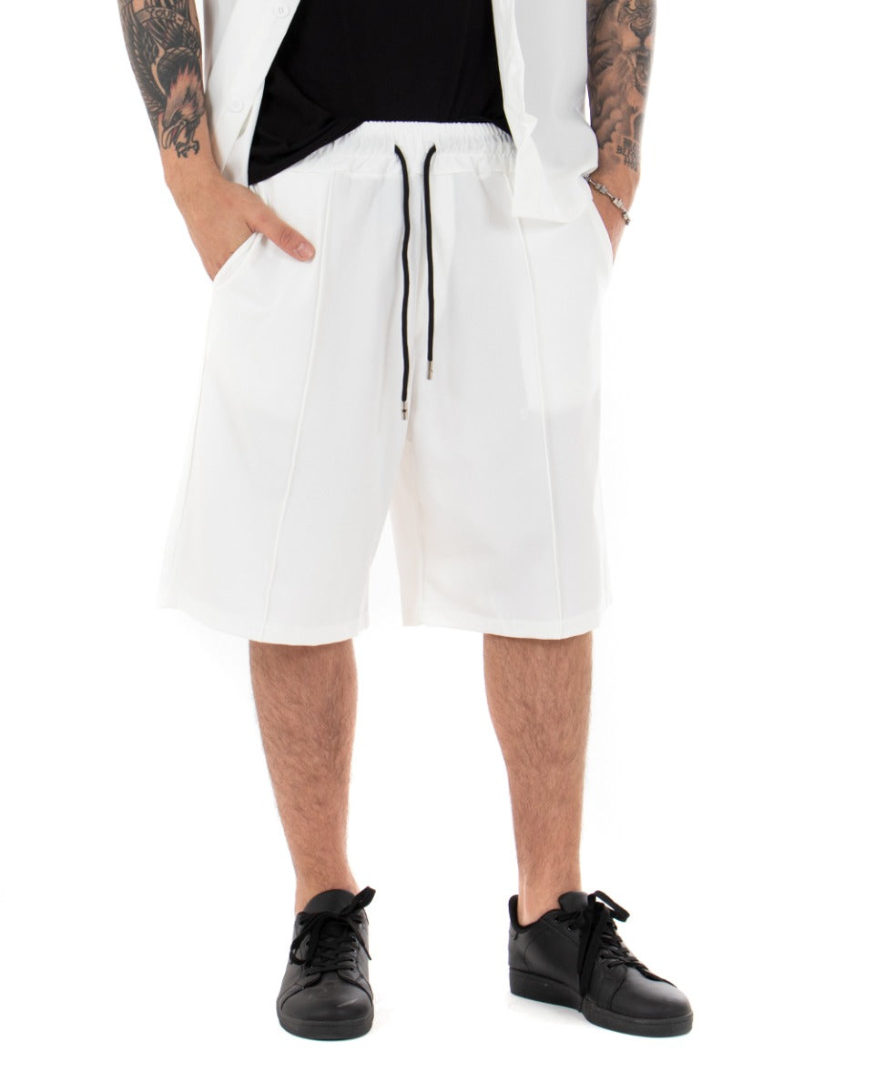 Bermuda Pantaloncino Uomo Corto Bianco Coulisse Casual GIOSAL-PC1687A
