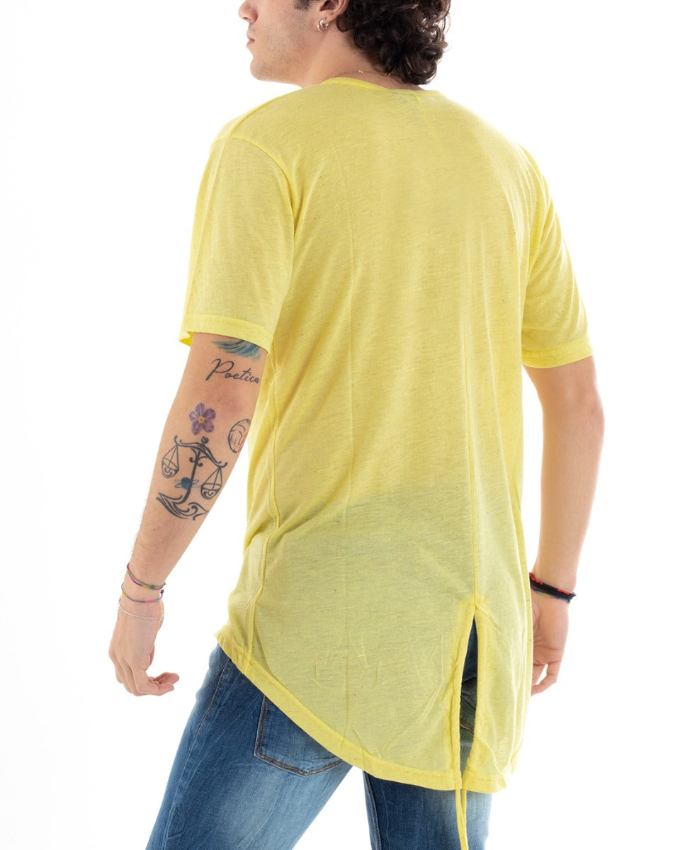 T-Shirt Uomo Mezza Manica Mod.Parka Tinta Unita Gialla Girocollo Slim GIOSAL-TS1373A