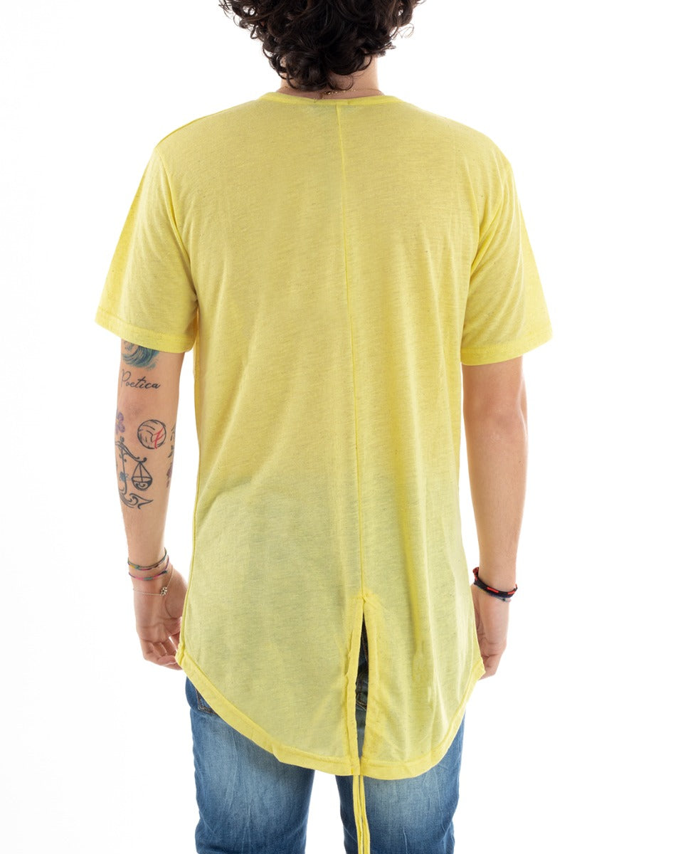 T-Shirt Uomo Mezza Manica Mod.Parka Tinta Unita Gialla Girocollo Slim GIOSAL-TS1373A