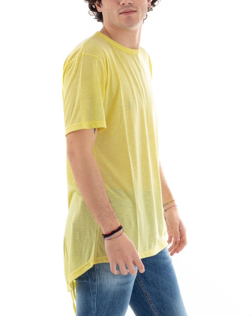 T-Shirt Uomo Mezza Manica Mod.Parka Tinta Unita Gialla Girocollo Slim GIOSAL-TS1373A