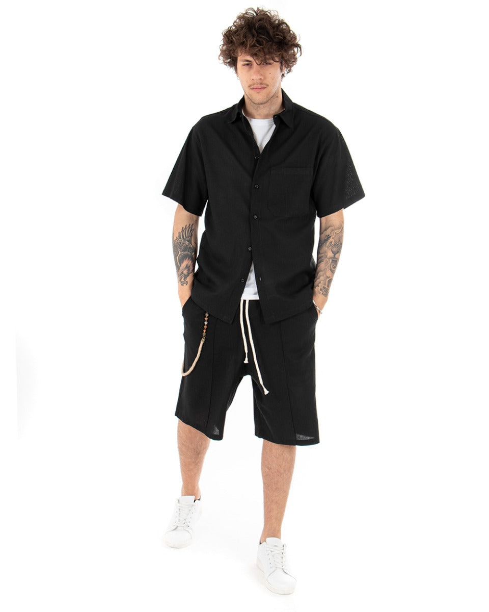 Bermuda Pantaloncino Uomo Corto Nero Elastico Catena Coulisse GIOSAL-PC1664A