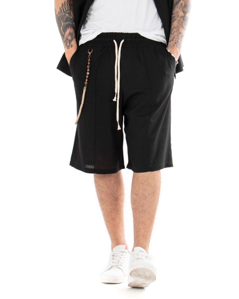 Bermuda Pantaloncino Uomo Corto Nero Elastico Catena Coulisse GIOSAL-PC1664A