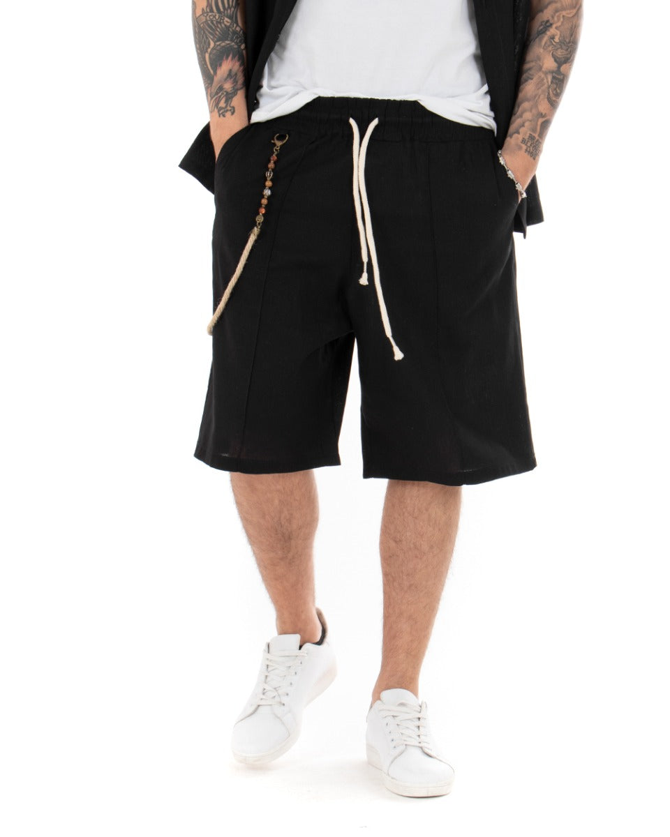 Bermuda Pantaloncino Uomo Corto Nero Elastico Catena Coulisse GIOSAL-PC1664A