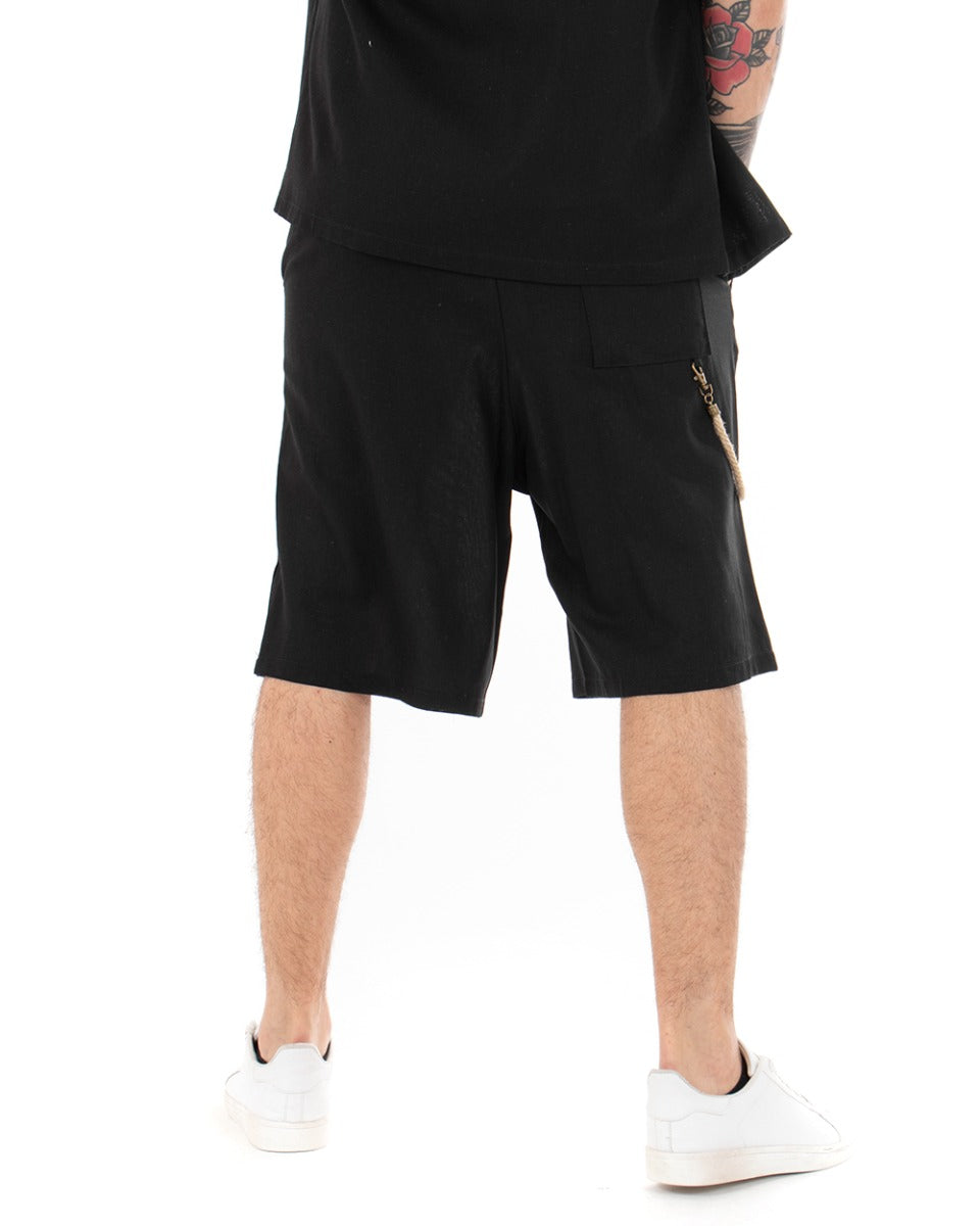 Bermuda Pantaloncino Uomo Corto Nero Elastico Catena Coulisse GIOSAL-PC1664A