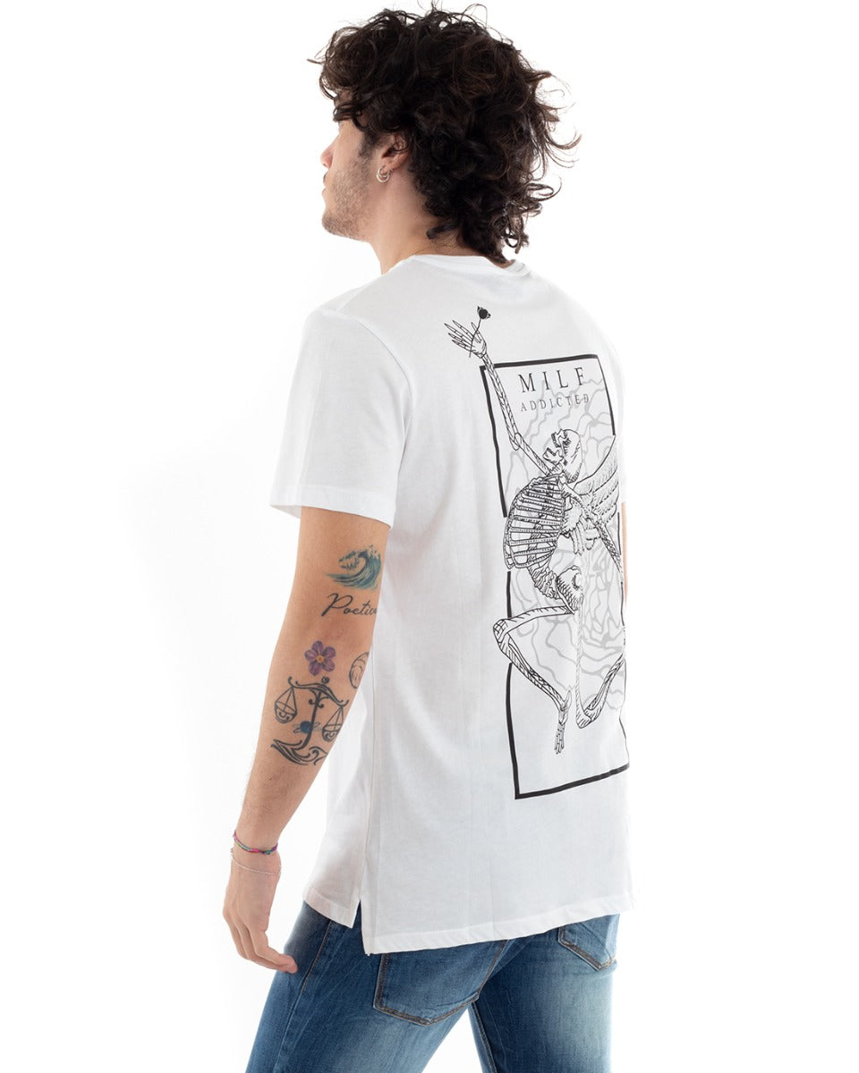 T-Shirt Uomo MOD Stampa Disegno Teschio Bianca Girocollo Cotone GIOSAL