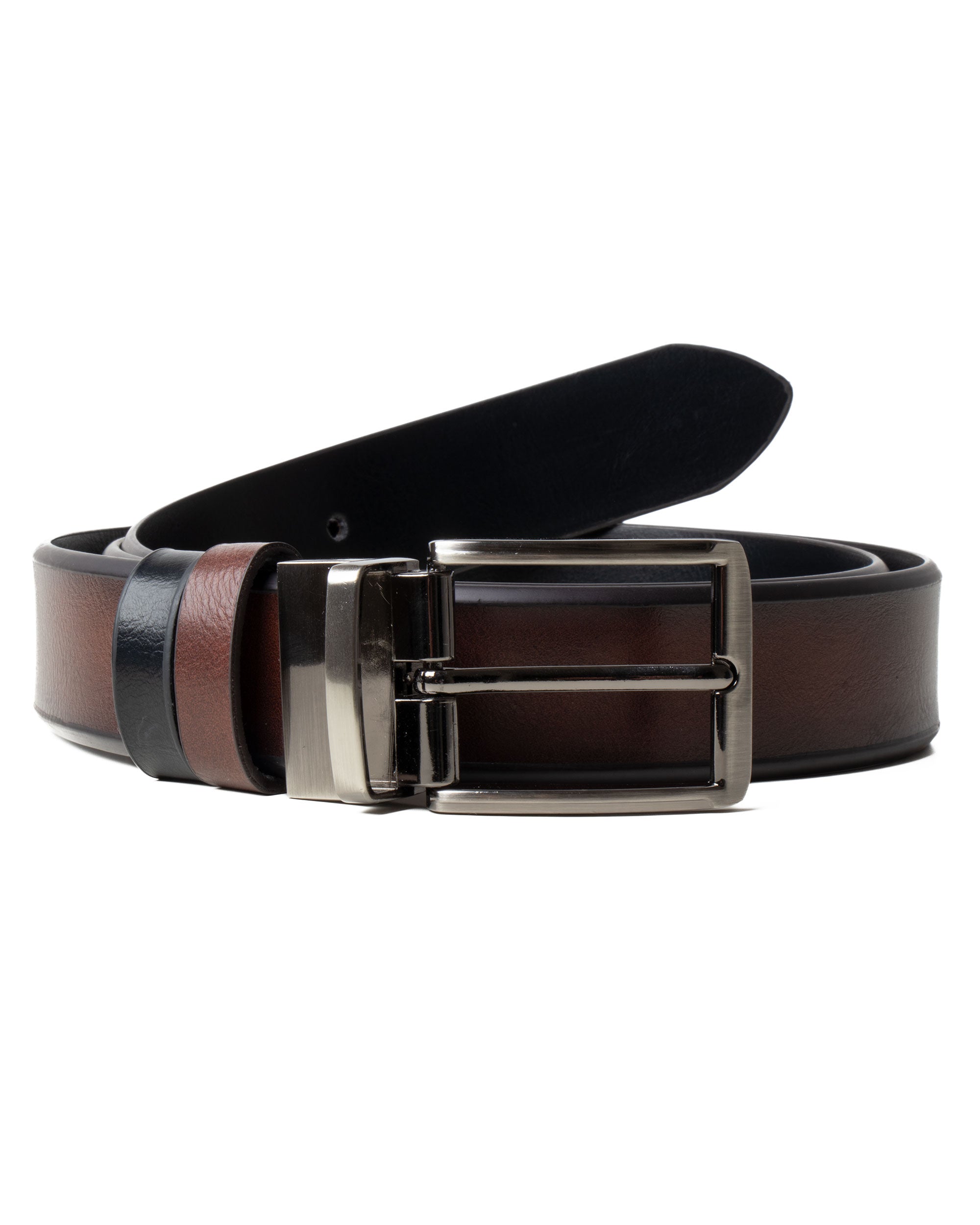 Cintura Uomo Larga Cinta Reversibile Fibbia in Metallo Regolabile Ecopelle Martellata Bicolore Marrone GIOSAL-A2124A