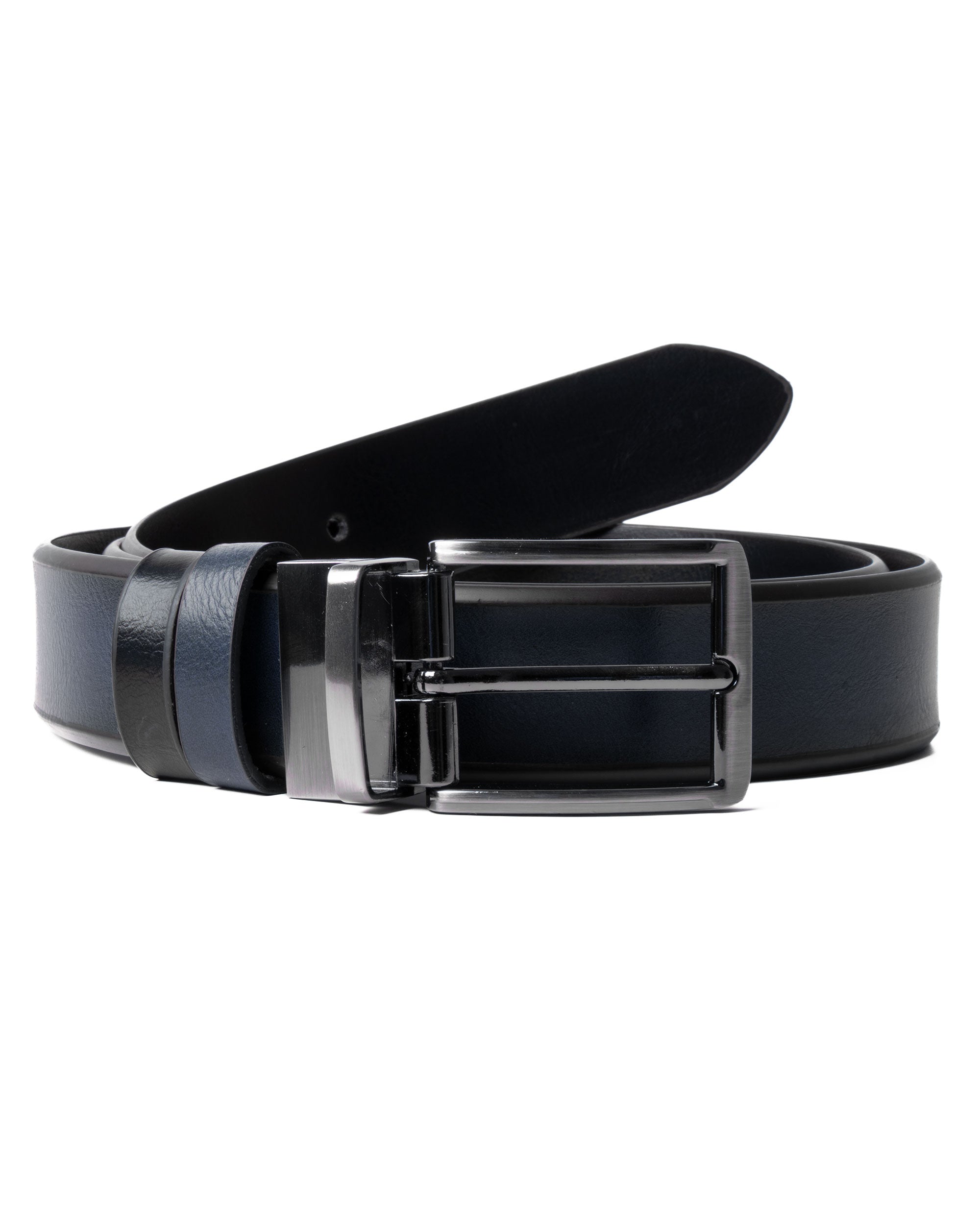 Cintura Uomo Larga Cinta Reversibile Fibbia in Metallo Regolabile Ecopelle Martellata Bicolore Blu GIOSAL-A2125A