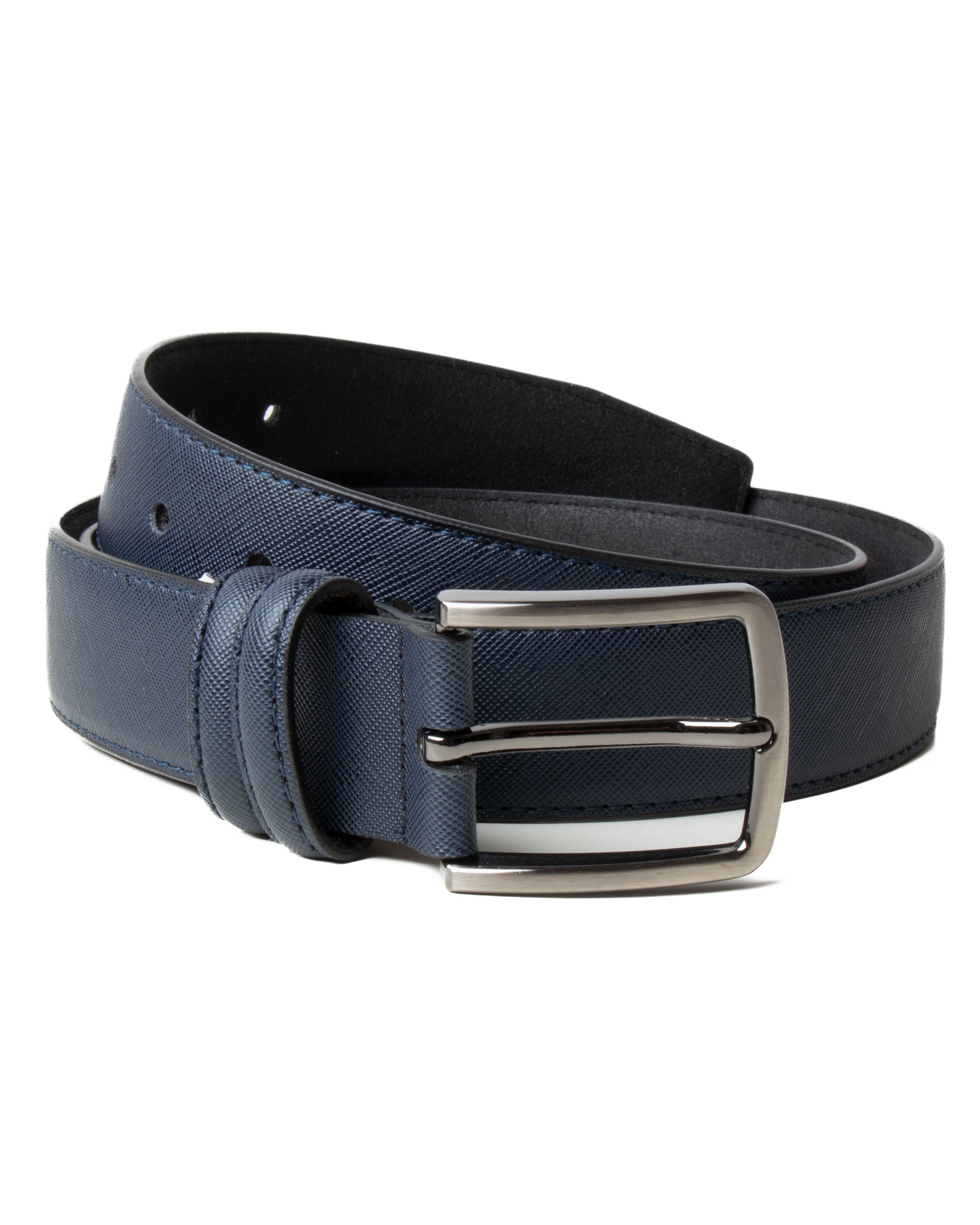 Cintura Uomo Larga Cinta Fibbia in Metallo Regolabile Ecopelle Texture Saffiano Blu GIOSAL-A2127A