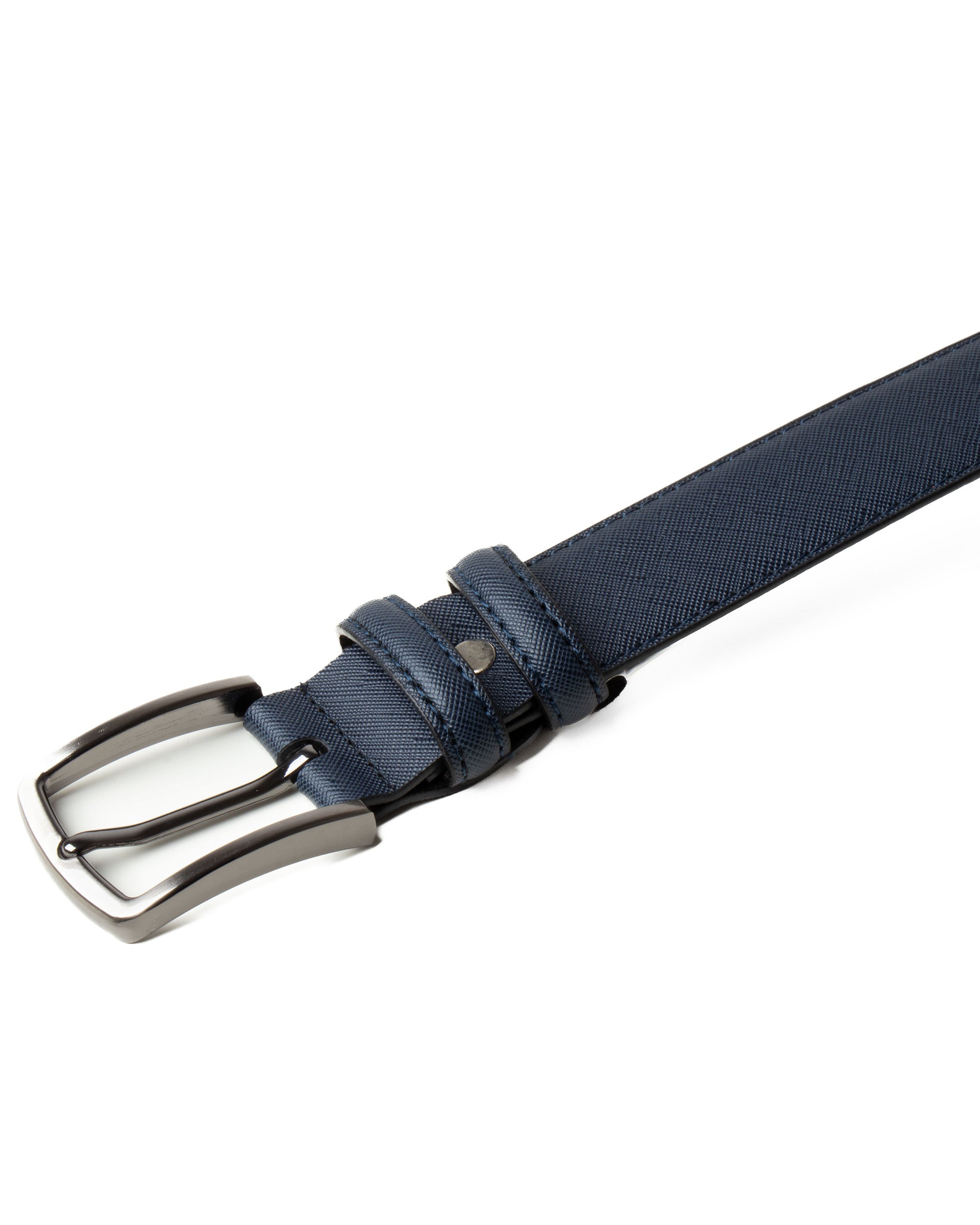 Cintura Uomo Larga Cinta Fibbia in Metallo Regolabile Ecopelle Texture Saffiano Blu GIOSAL-A2127A