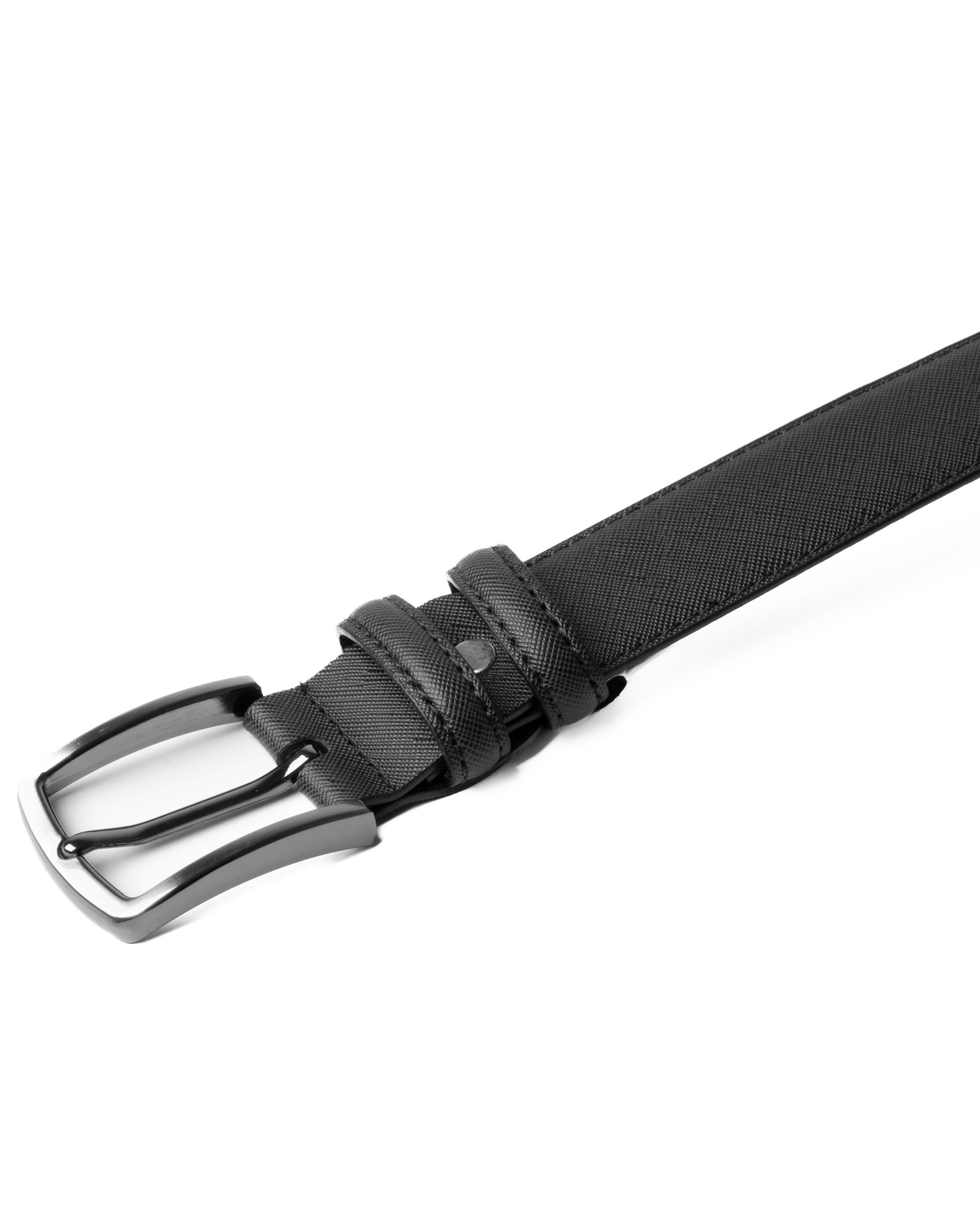 Cintura Uomo Larga Cinta Fibbia in Metallo Regolabile Ecopelle Texture Saffiano Nero GIOSAL-A2128A