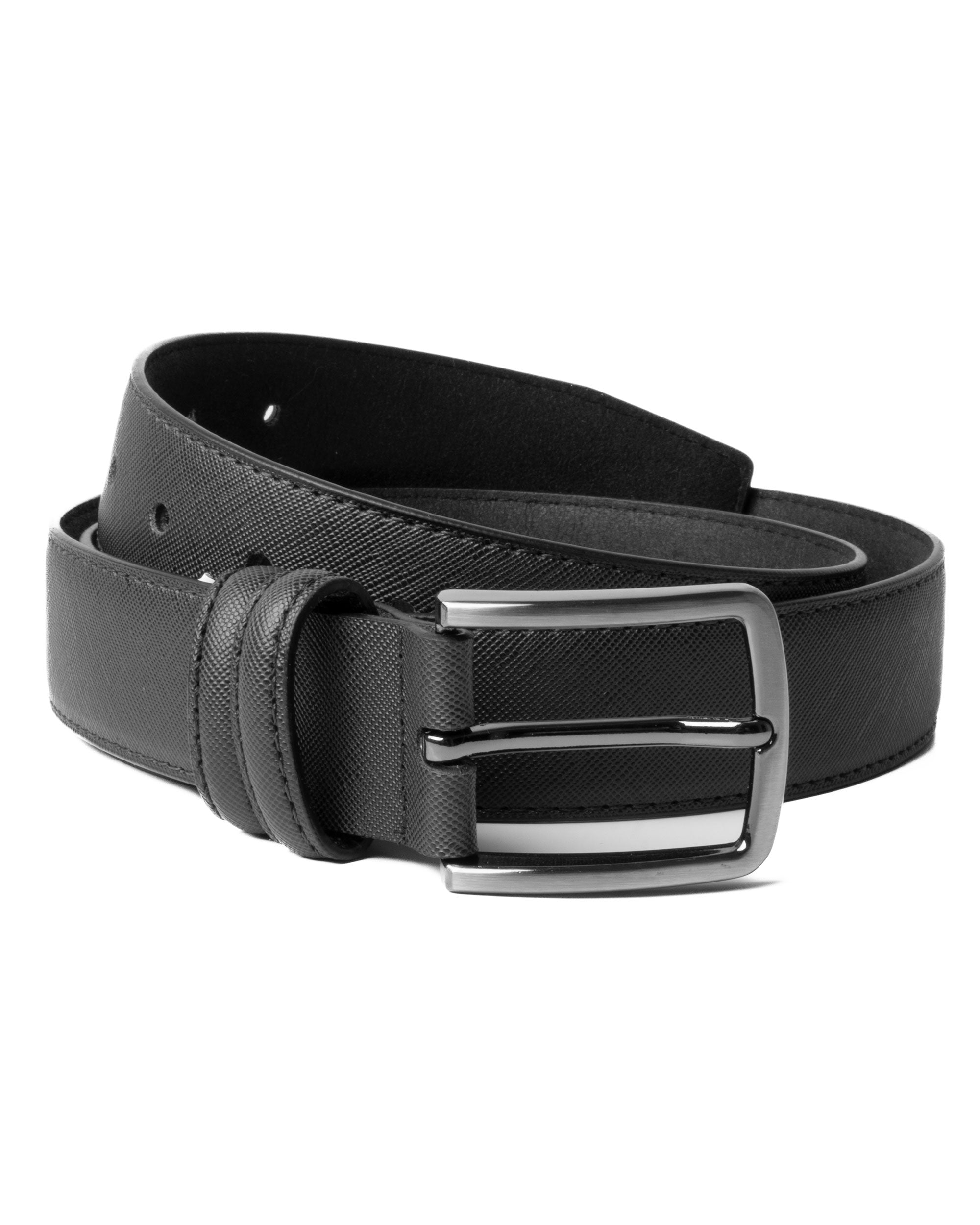 Cintura Uomo Larga Cinta Fibbia in Metallo Regolabile Ecopelle Texture Saffiano Nero GIOSAL-A2128A