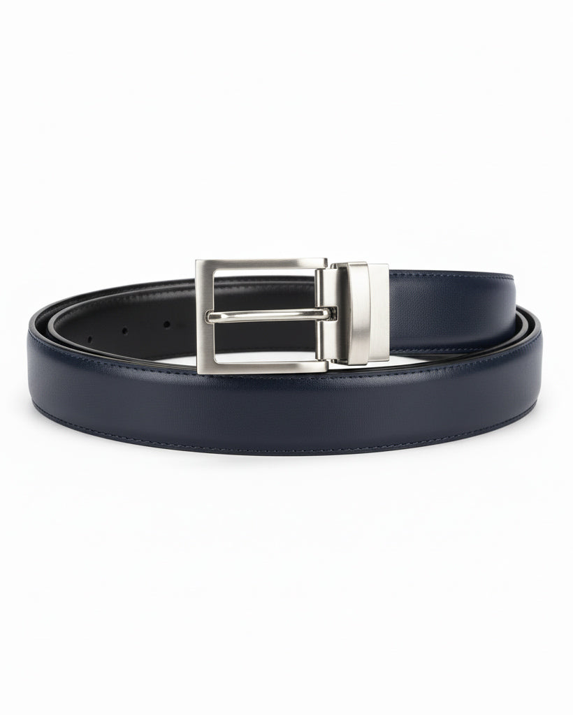 Cintura uomo larga cinta fibbia in metallo regolabile double-face nero blu ecopelle martellata GIOSAL-A2135A