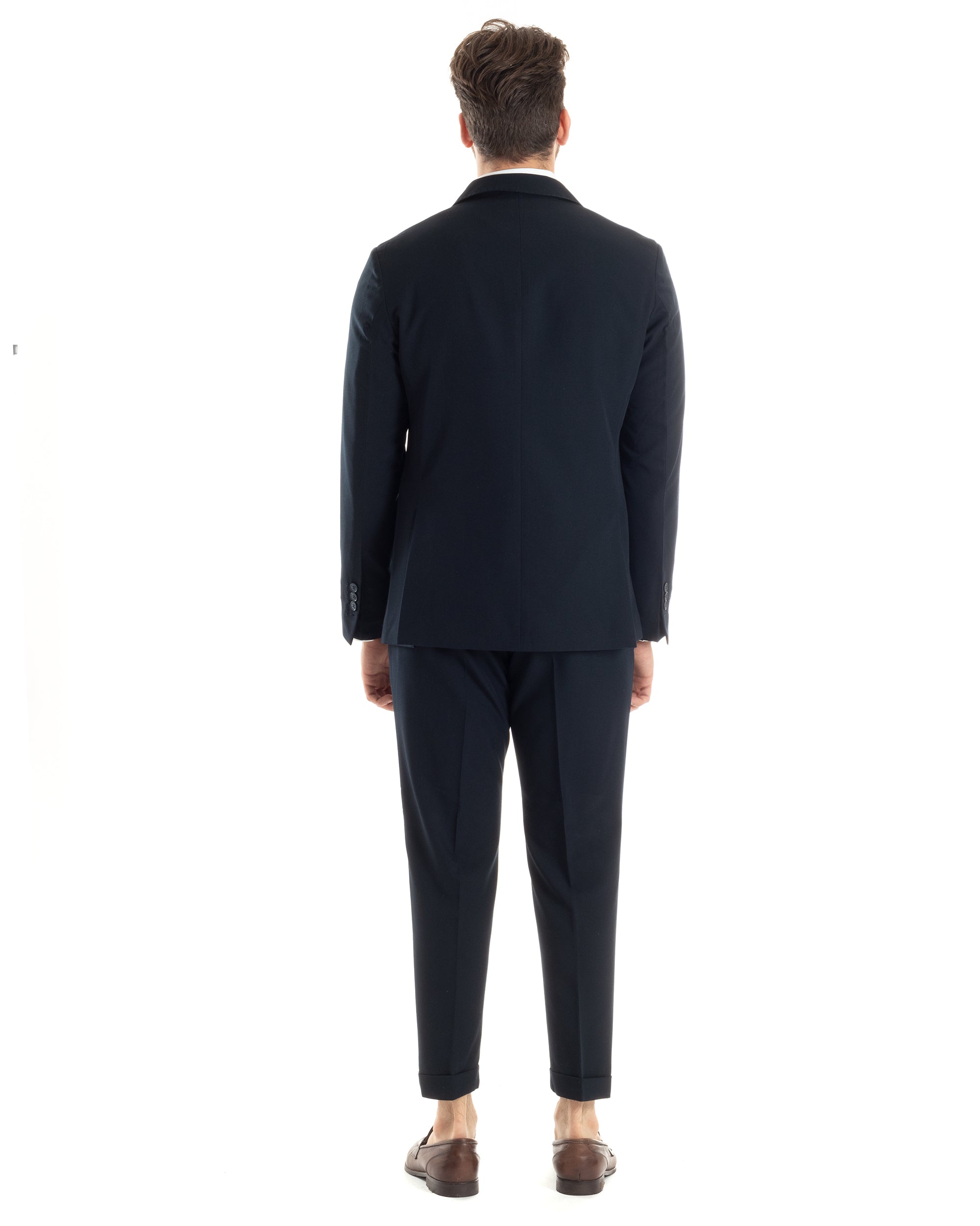 Abito Uomo Doppiopetto Vestito Completo Giacca Pantaloni Blu Tinta Unita Elegante Casual GIOSAL-AE1022A