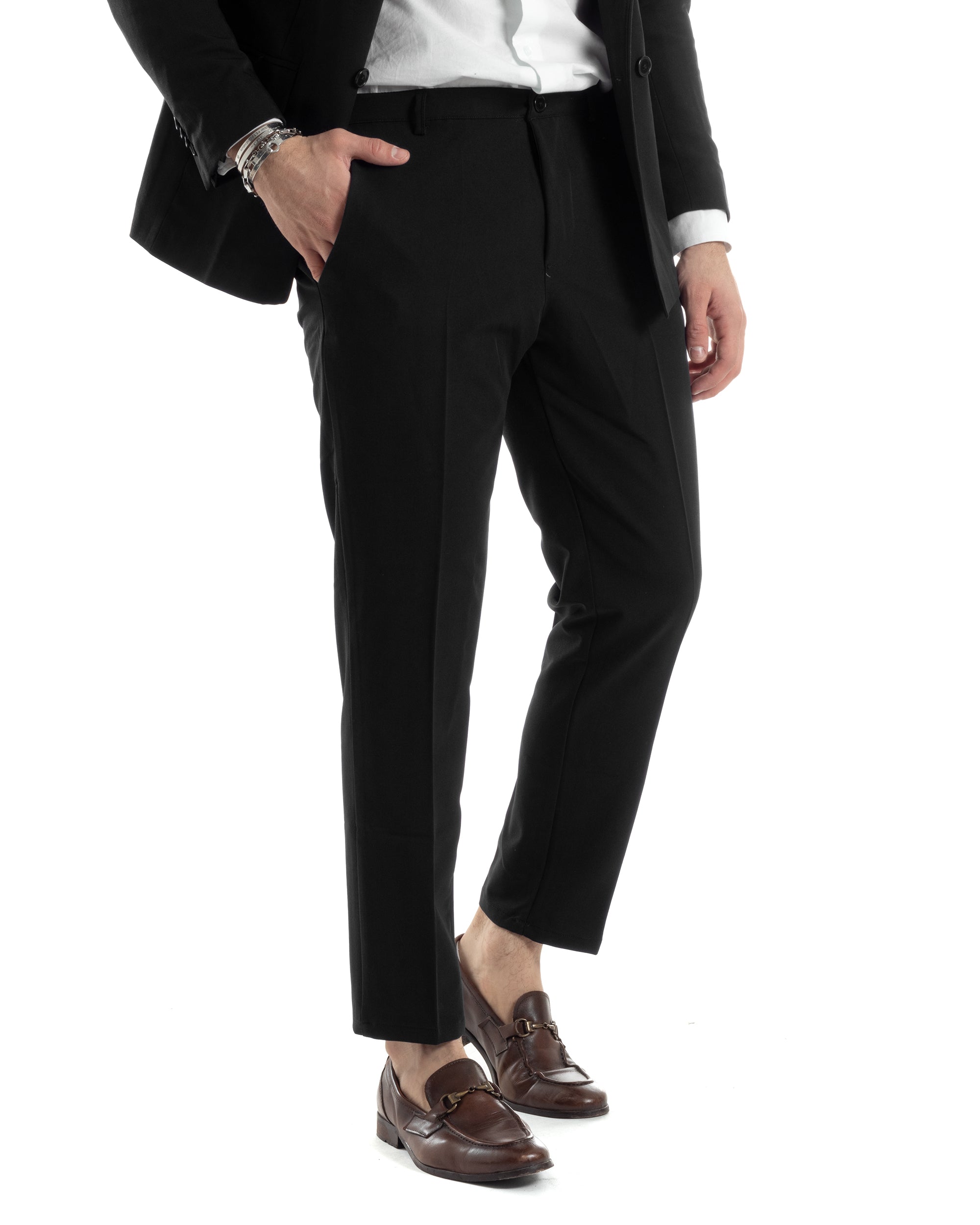 Abito Uomo Monopetto Vestito Completo Giacca Pantaloni Nero Tinta Unita Elegante Casual GIOSAL-AE1033A