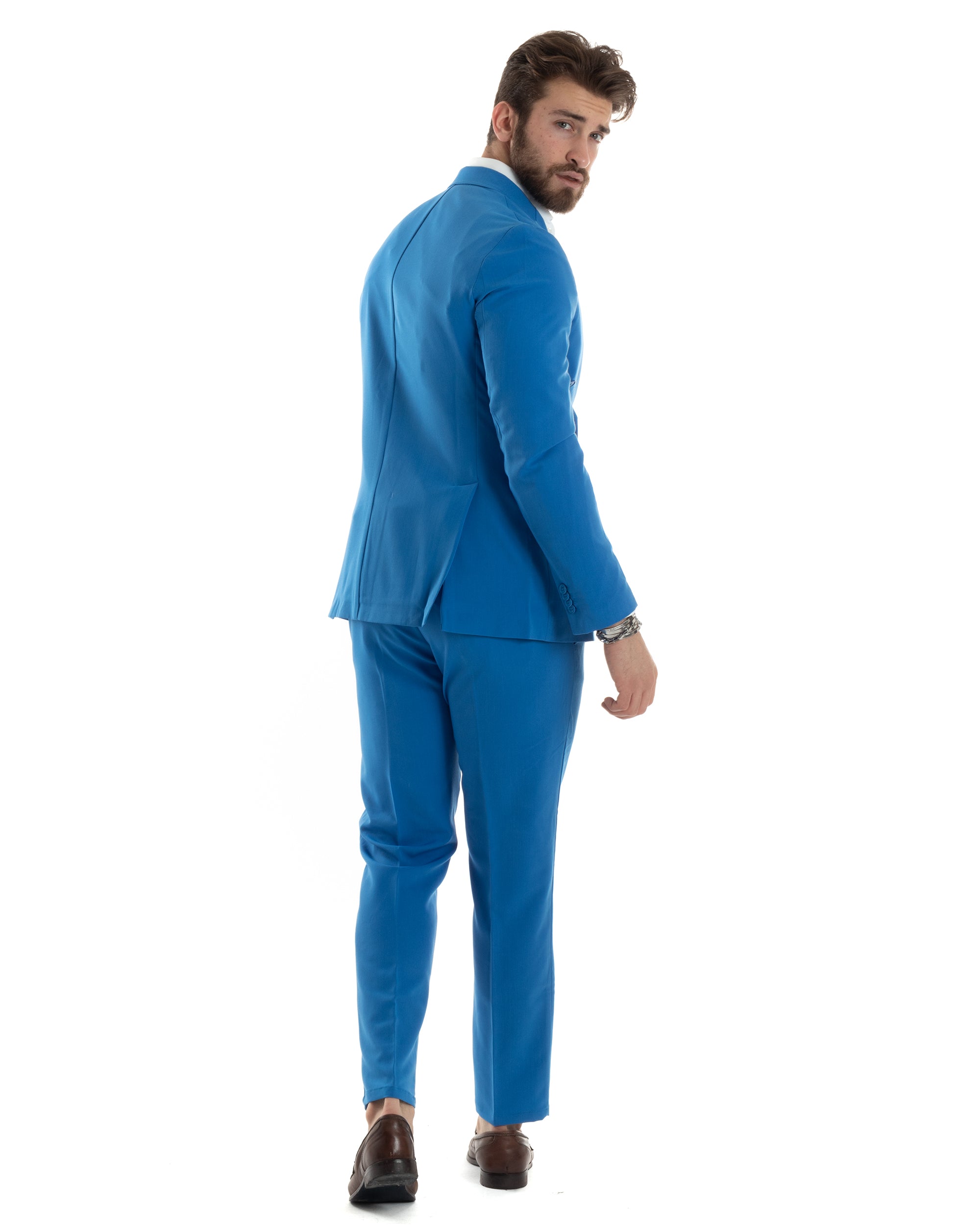 Abito Uomo Doppiopetto Vestito Completo Giacca Pantaloni Royal Tinta Unita Elegante Casual GIOSAL-AE1042A