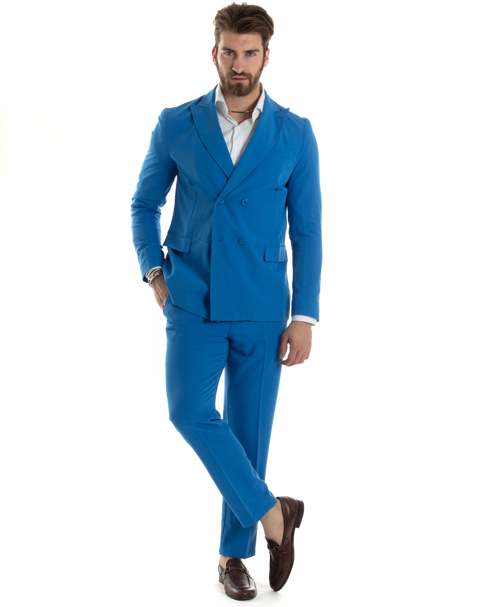 Abito Uomo Doppiopetto Vestito Completo Giacca Pantaloni Royal Tinta Unita Elegante Casual GIOSAL-AE1042A