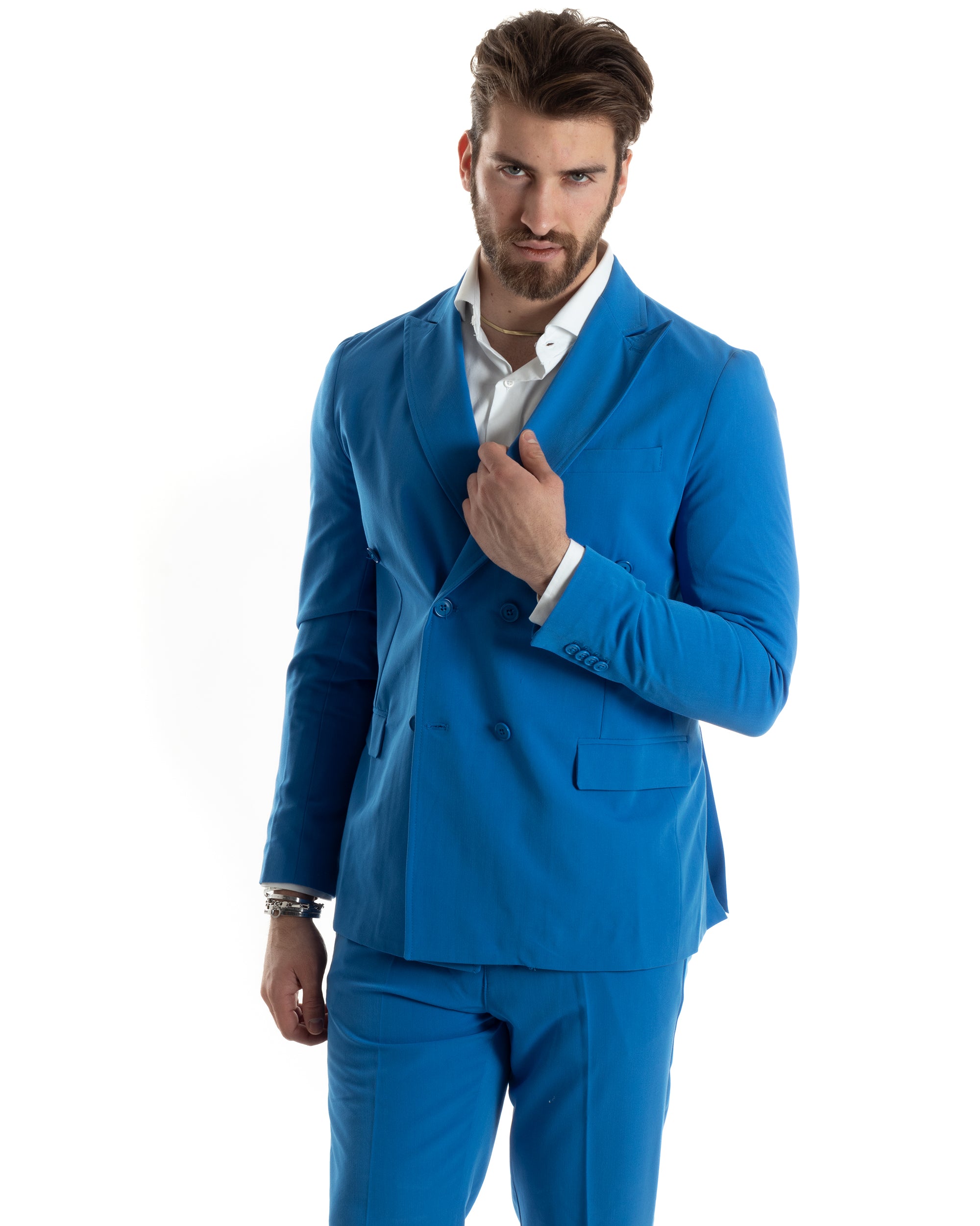 Abito Uomo Doppiopetto Vestito Completo Giacca Pantaloni Royal Tinta Unita Elegante Casual GIOSAL-AE1042A