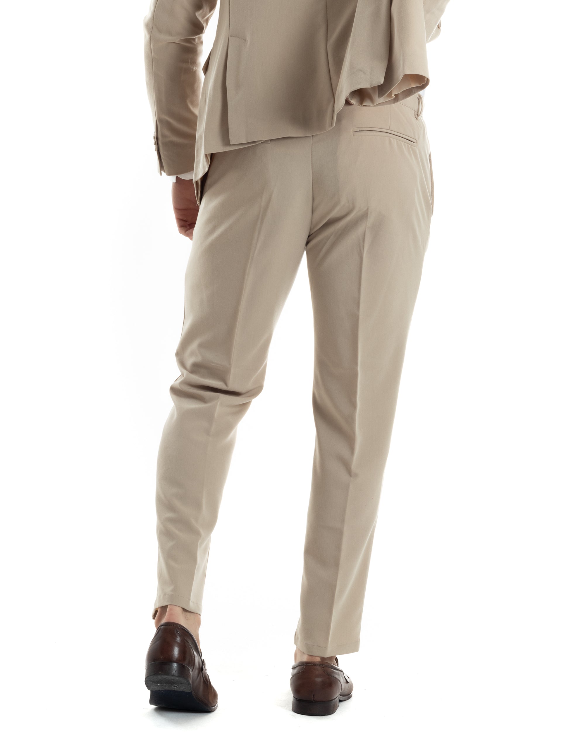 Abito Uomo Doppiopetto Vestito Completo Giacca Pantaloni Beige Tinta Unita Elegante Casual GIOSAL-AE1037A