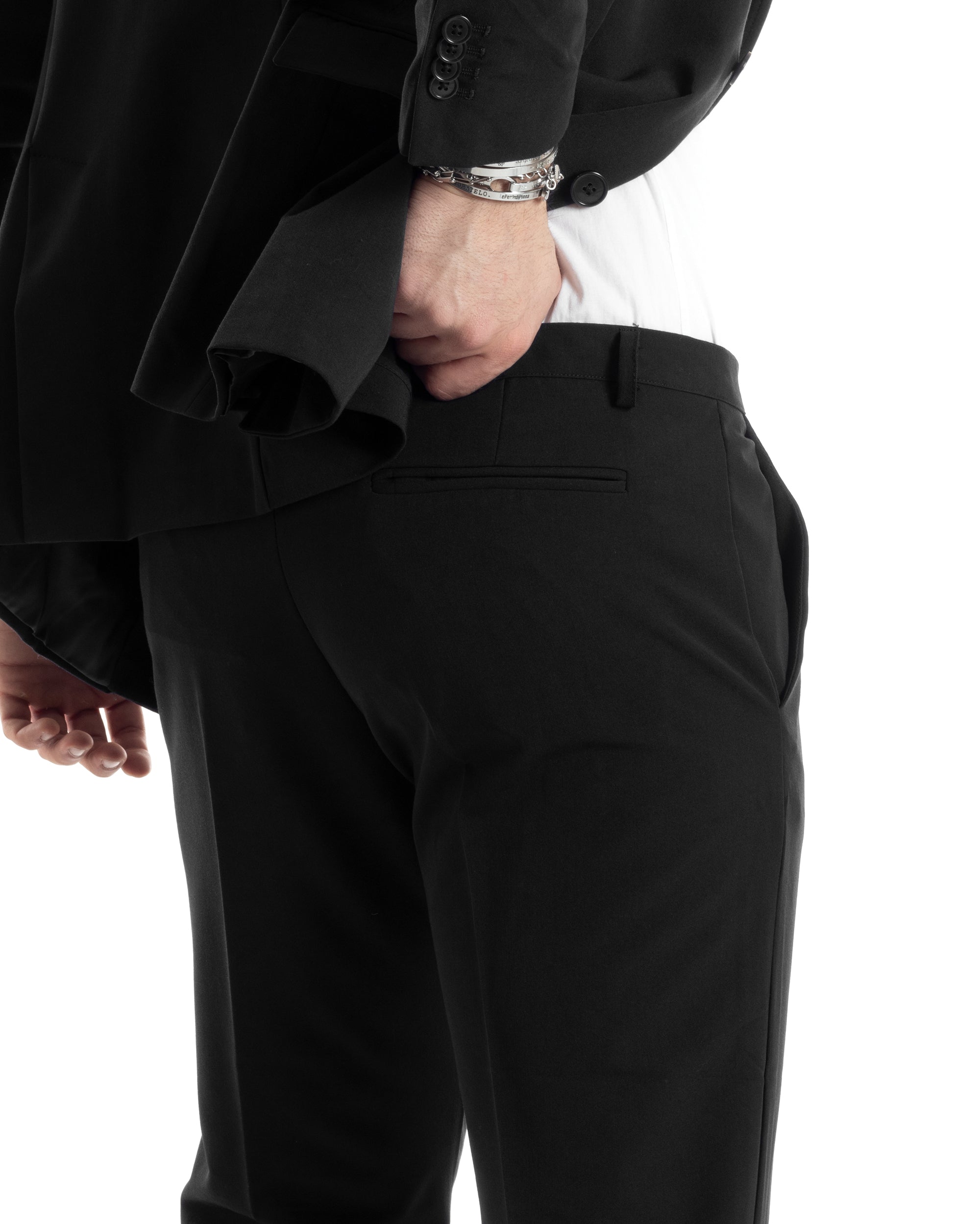 Abito Uomo Doppiopetto Vestito Completo Giacca Pantaloni Nero Tinta Unita Elegante Casual GIOSAL-AE1039A