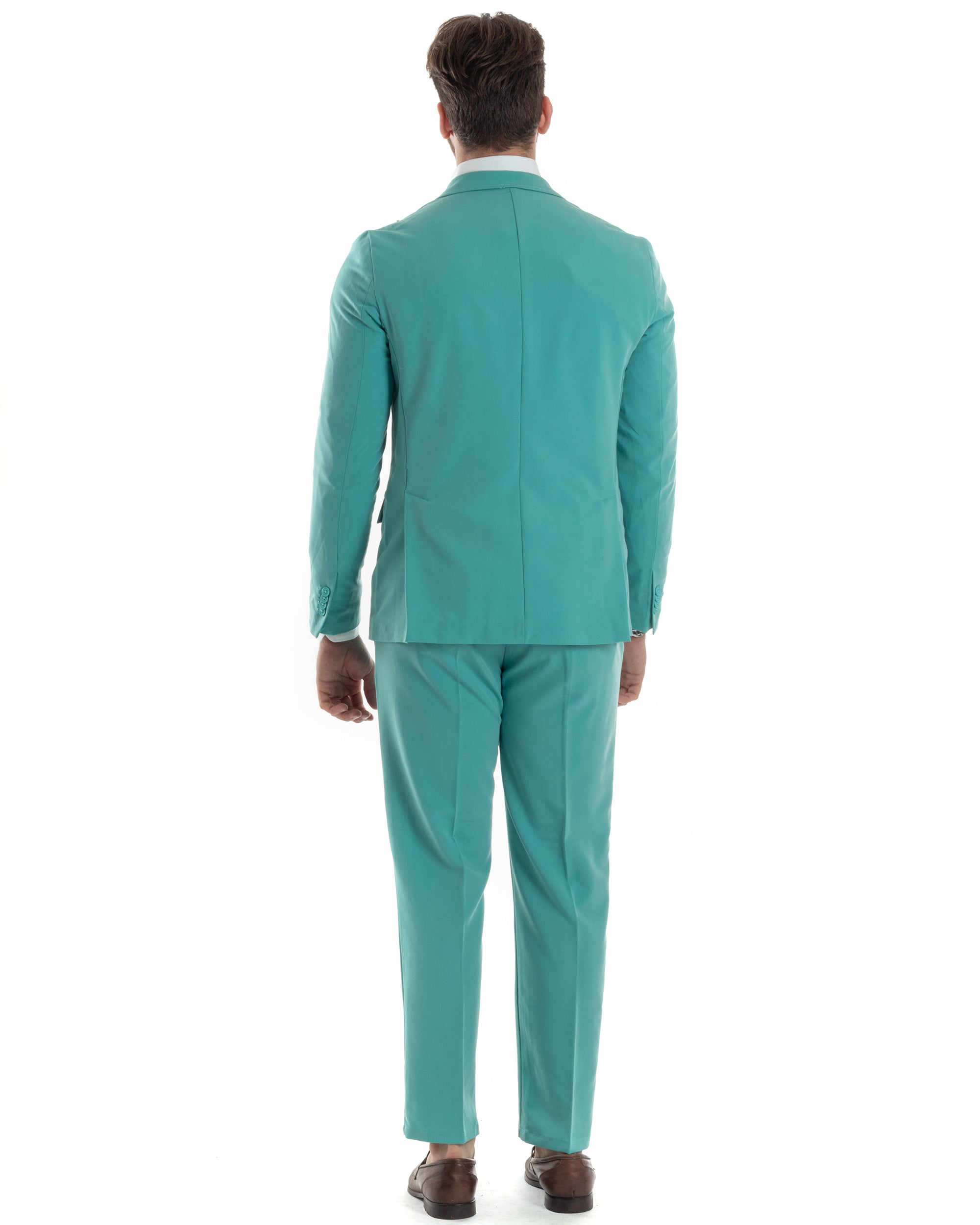 Abito Uomo Doppiopetto Vestito Completo Giacca Pantaloni Verde Acqua Tinta Unita Elegante Casual GIOSAL-AE1040A