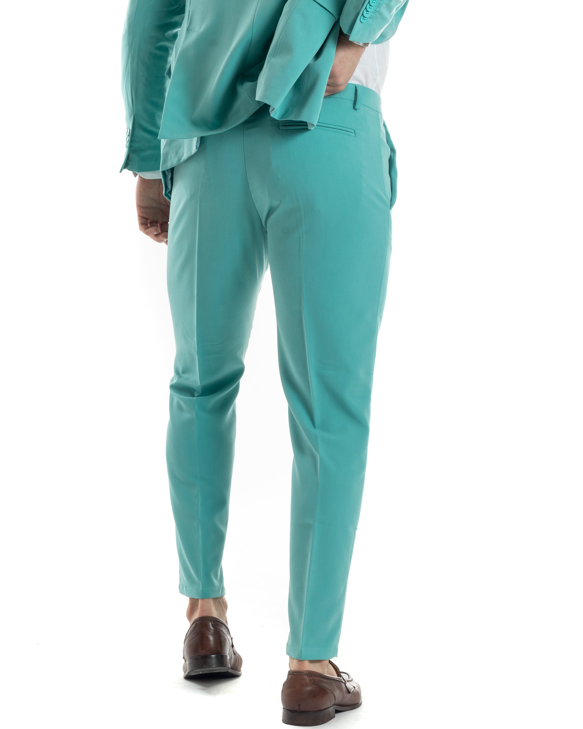 Abito Uomo Doppiopetto Vestito Completo Giacca Pantaloni Verde Acqua Tinta Unita Elegante Casual GIOSAL-AE1040A