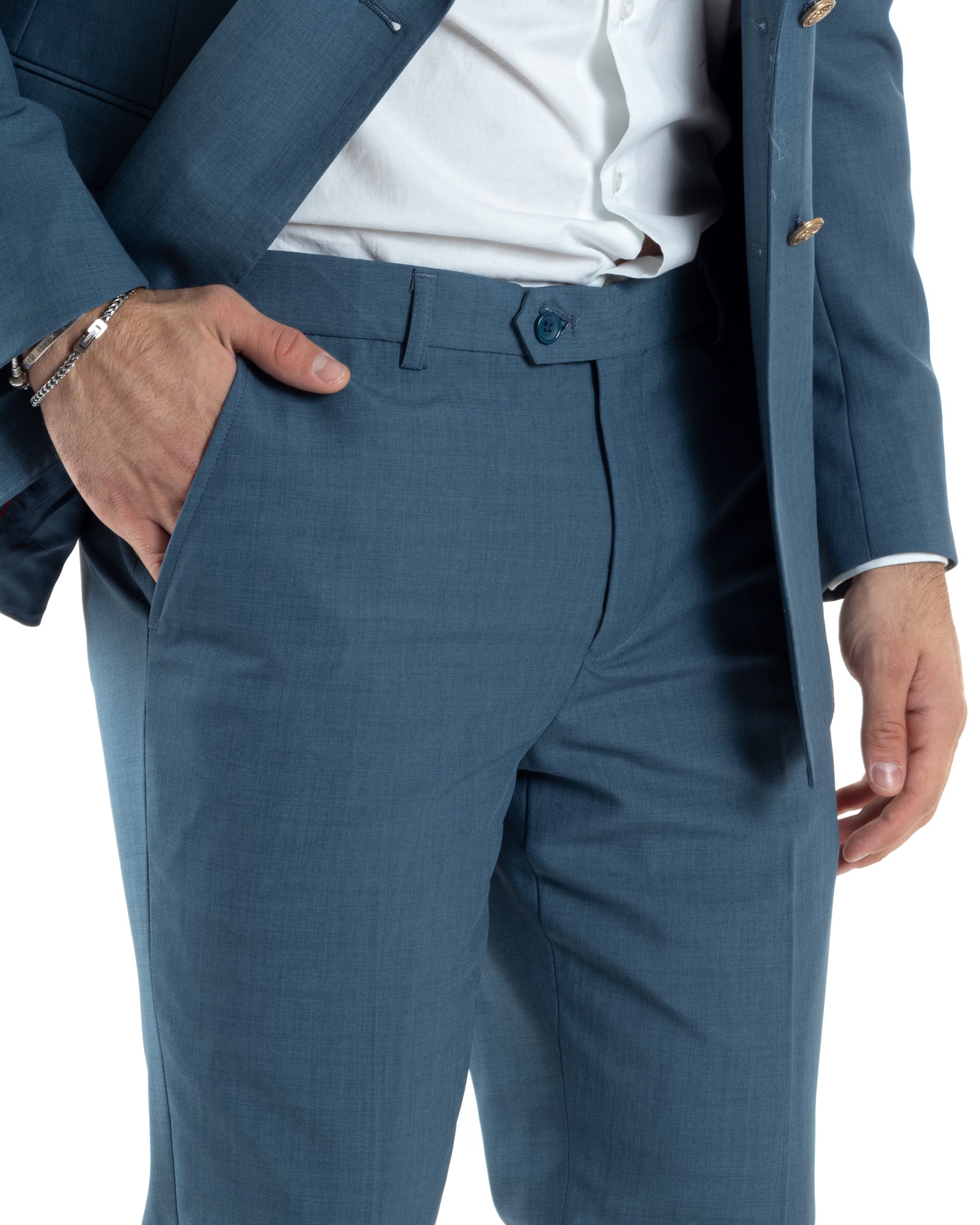 Abito Uomo Doppiopetto Vestito Completo Giacca Pantaloni Bottoni Metallo Ottanio Melangiato Elegante Casual GIOSAL-AE1048A