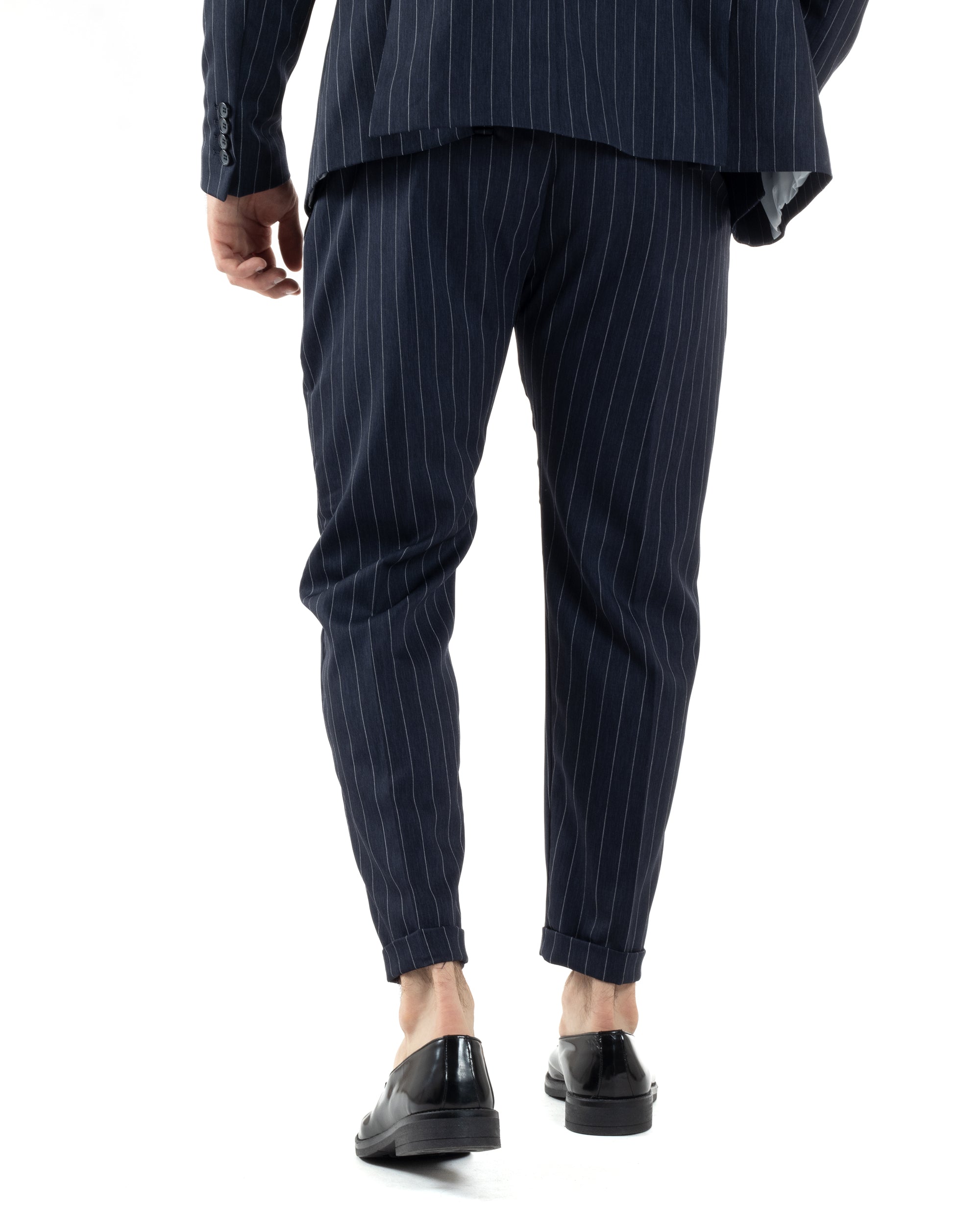 Abito Uomo Doppiopetto Vestito Completo Giacca Pantaloni Blu Gessato Elegante Casual GIOSAL-AE1053A