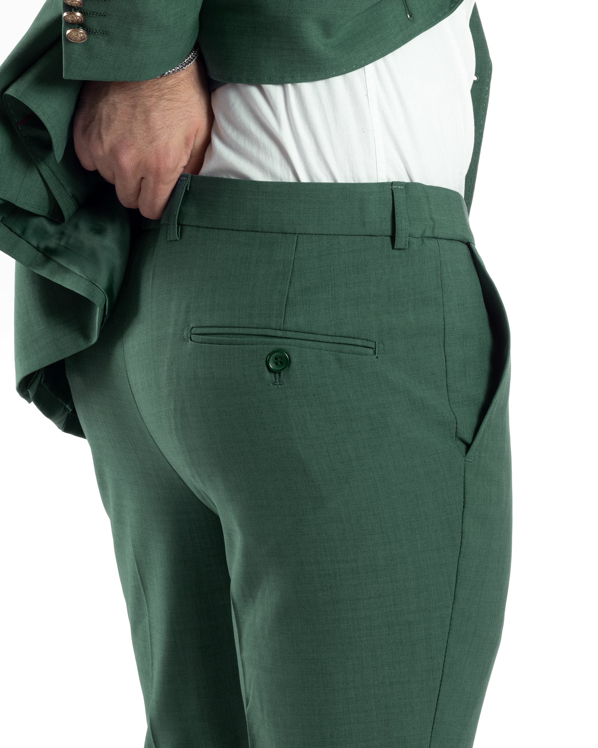 Abito Uomo Doppiopetto Vestito Completo Giacca Pantaloni Bottoni Metallo Verde Melangiato AE1057A
