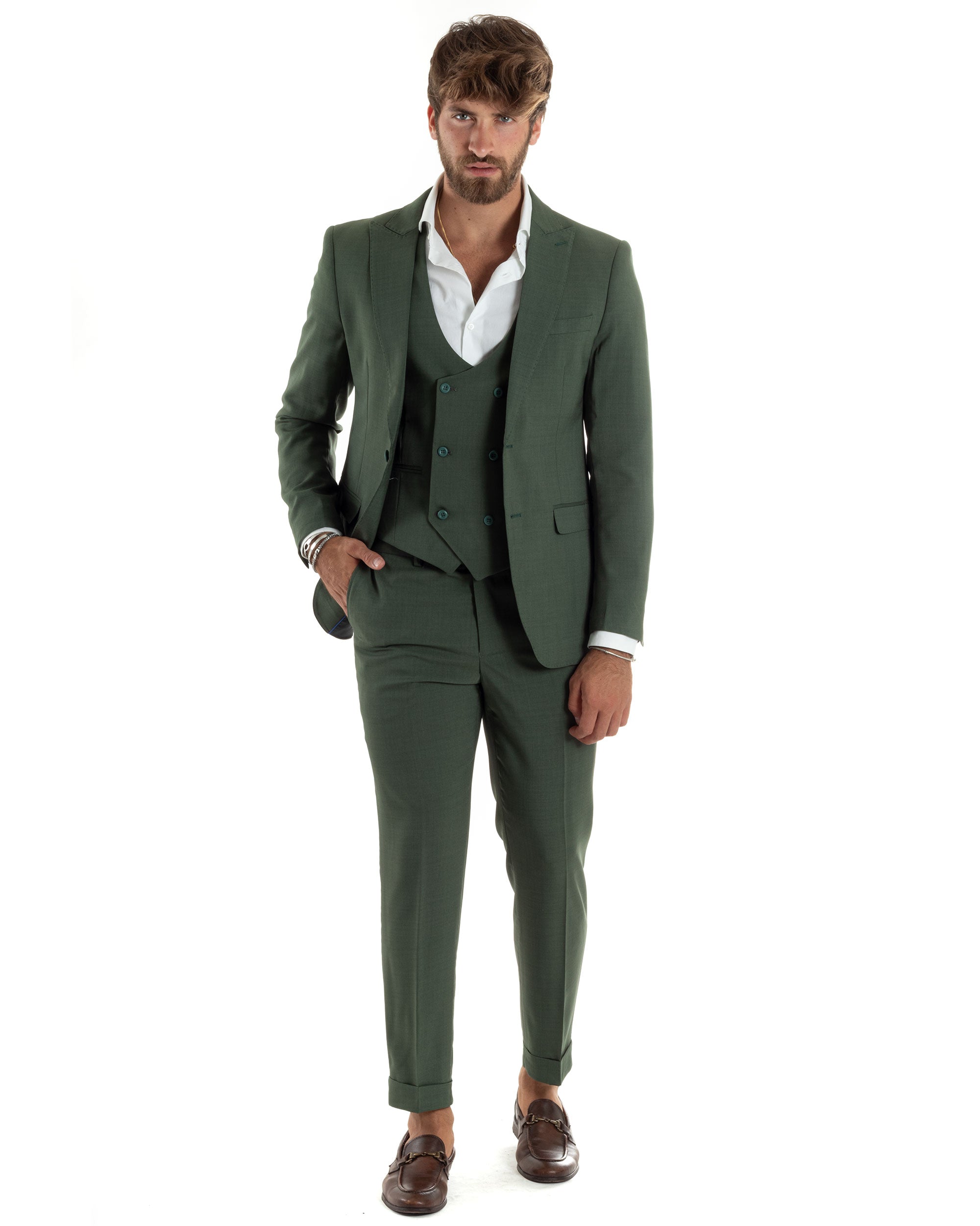 Abito slim fit digel verde petrolio petto a lancia Abito slim fit digel verde petrolio petto a lancia