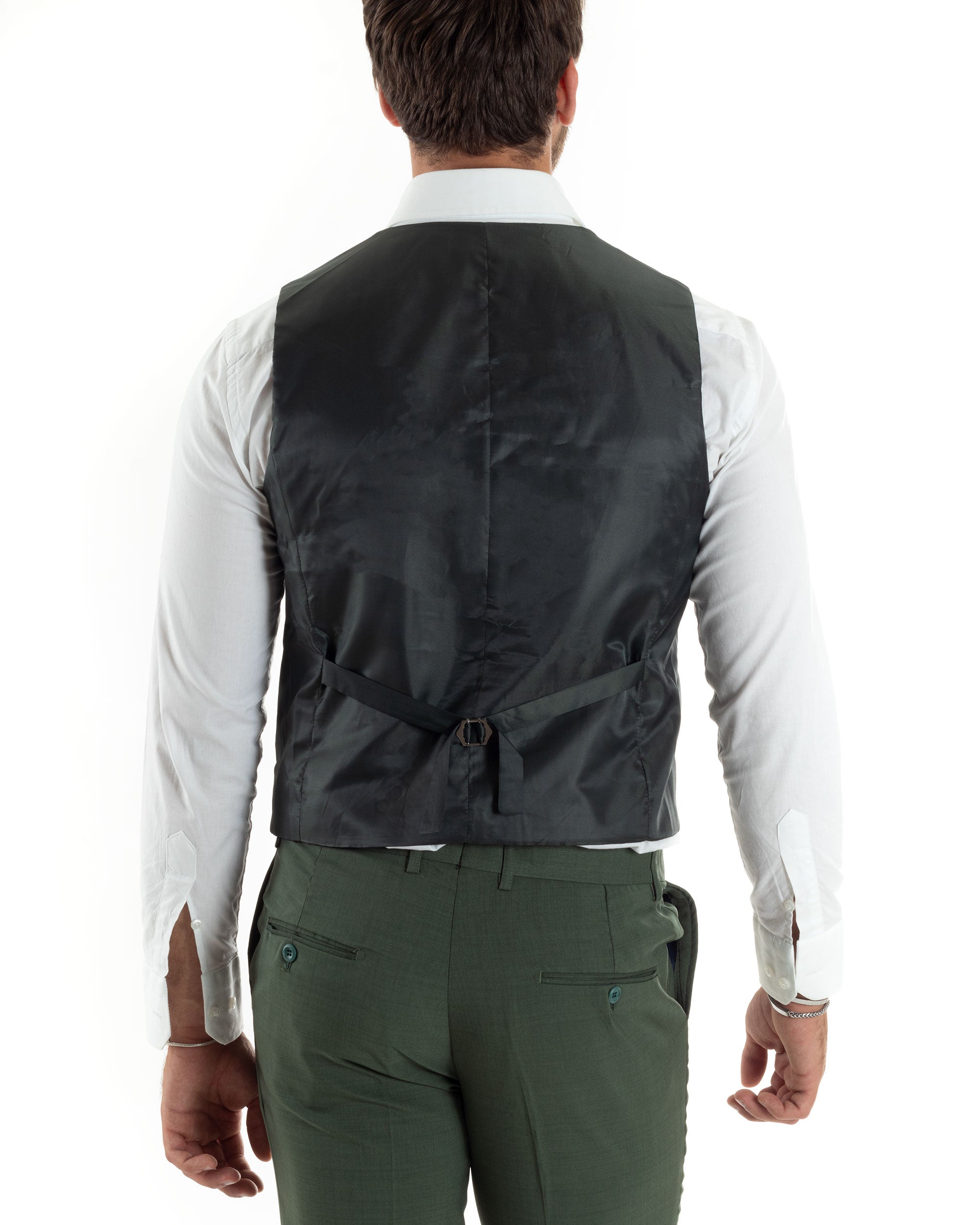 Abito Uomo Monopetto Vestito 3 Pezzi Completo Panciotto Verde Melangiato AE1061A